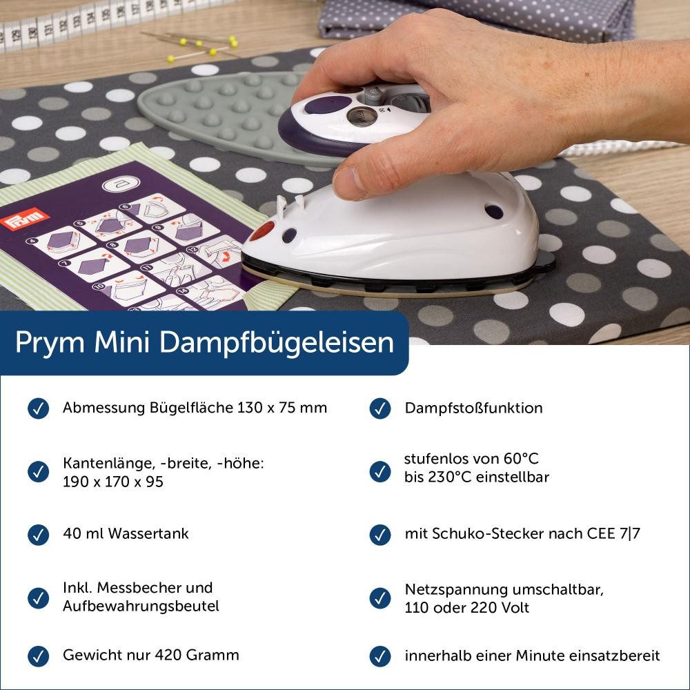 Semplix Dampfbügeleisen - Set mit Prym Mini-Bügeleisen + Bügelunterlage + Ablage, 375 W