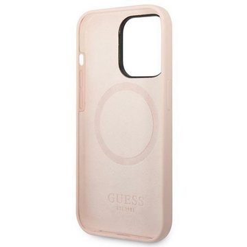 Guess Handyhülle Guess Apple iPhone 14 Pro Hard Case Silicone Logo Plate MagSafe Cover Schutzhülle Rosa