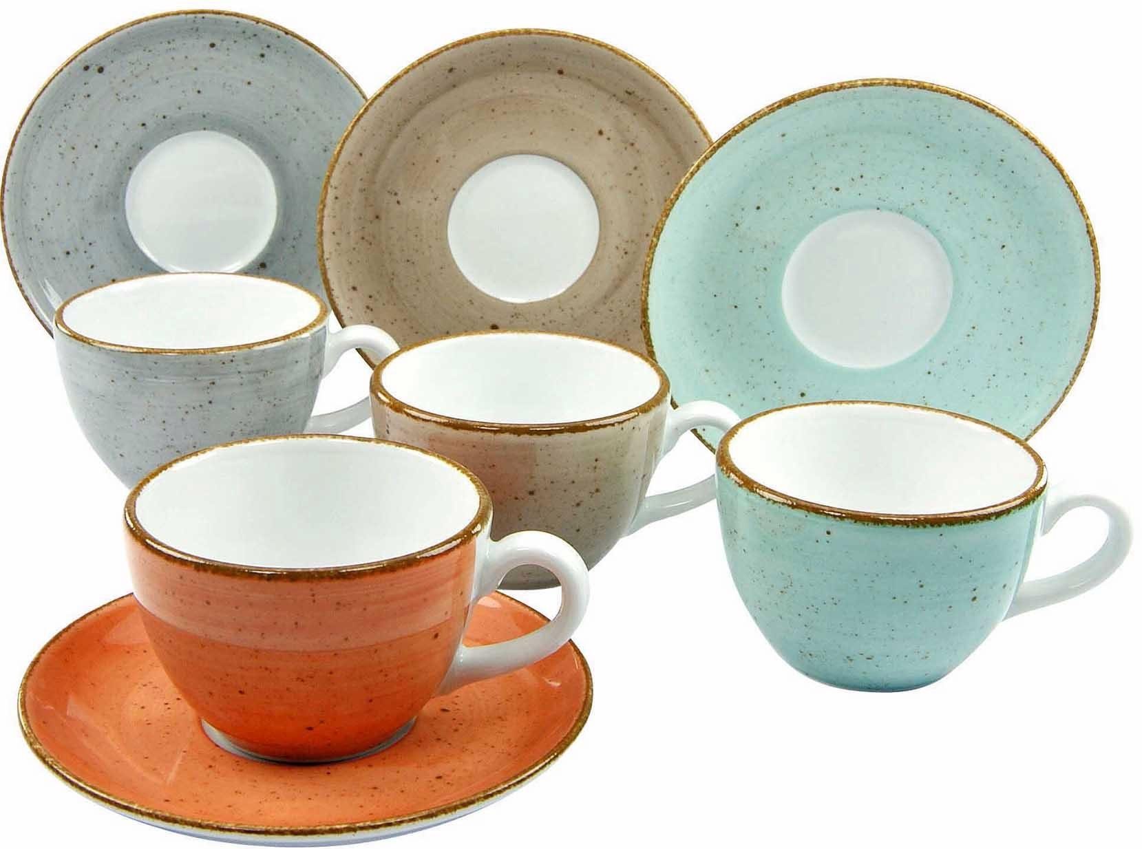 CreaTable Tasse Tassen Set VINTAGE NATURE, 8-tlg., Porzellan, 4 Kaffeetassen, 4 Untertassen