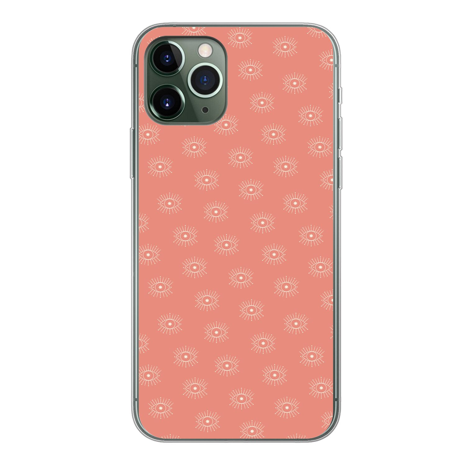 MuchoWow Handyhülle für Apple iPhone 11 Pro Boho - Druck - Rosa - Weiß - Augen, Smartphone-Bumper, Print, Handy Schutzhülle Dünn
