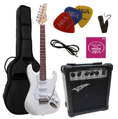 MSA E-Gitarre ST5, Elektrogitarre im Set, mit 20 Watt Verstärker, Tasche, Band,Saiten, 3xPik, Tremolo