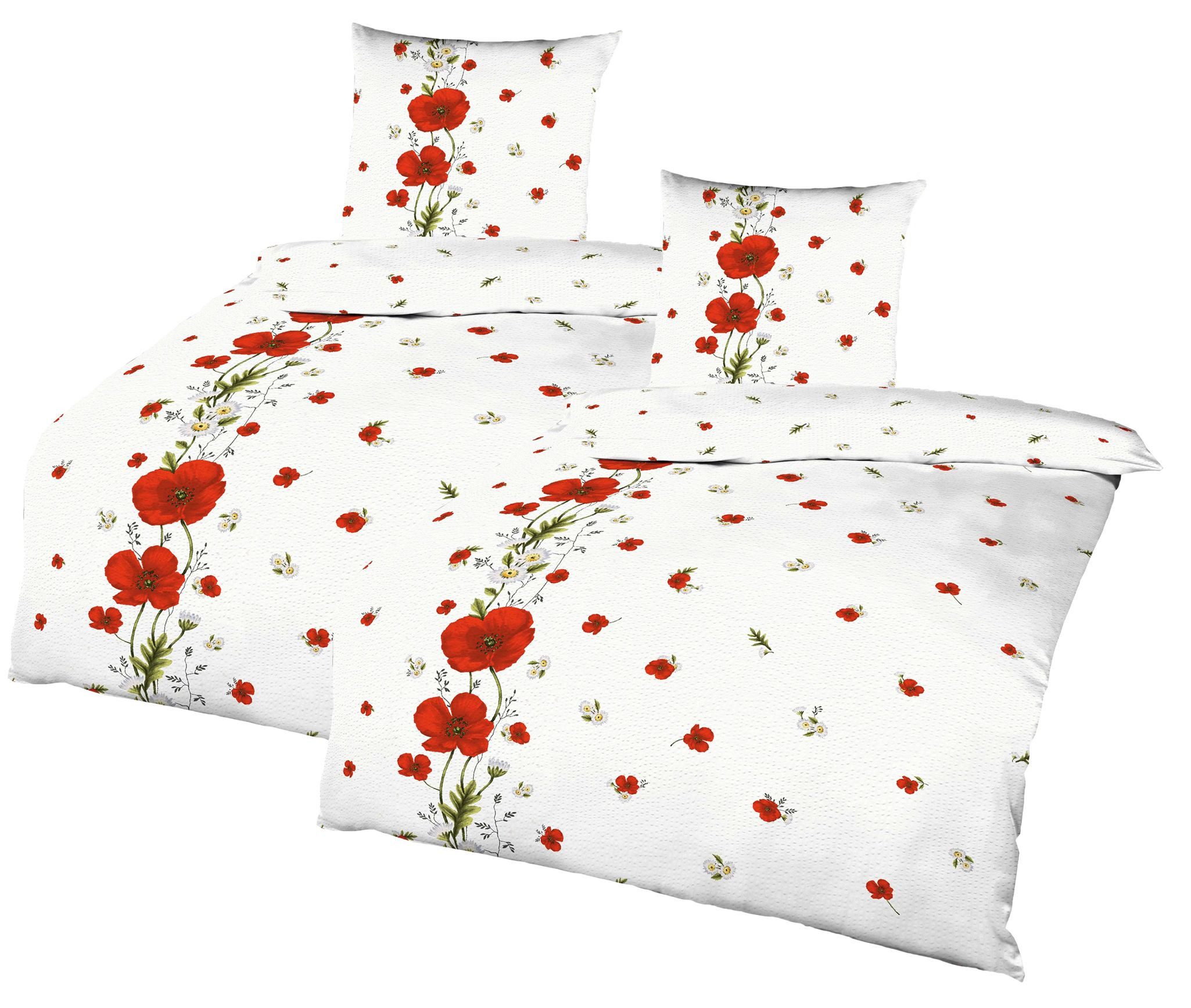 JACK Partnerbettwäsche JACK by Kaeppel 4tlg. Seersucker Bettwäsche 135x200cm Red Poppy Mohn, Seersucker, 4 teilig, Partnerwendebettwäsche mit tollem Mohnblumenmotiv Rot Weiß