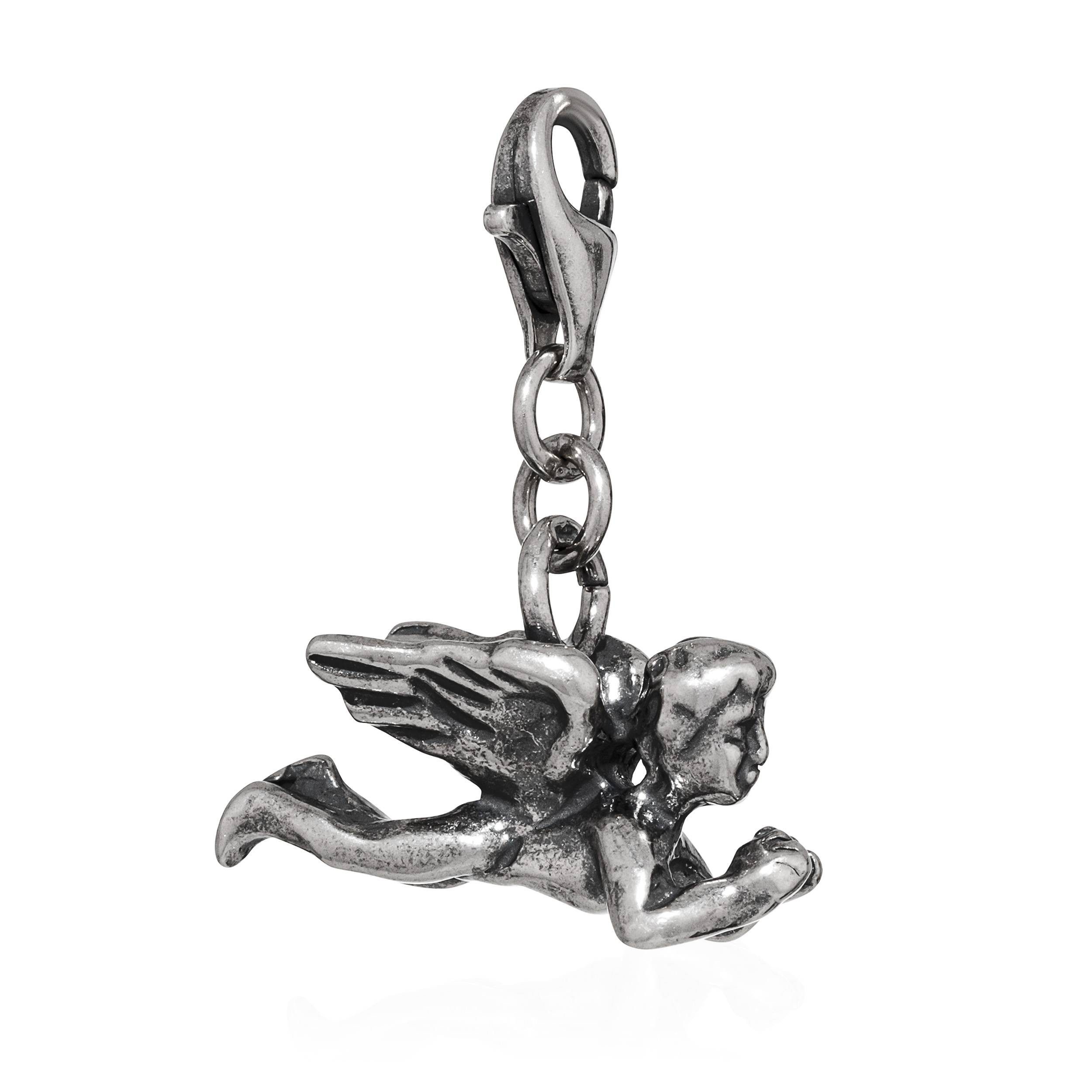 NKlaus Charm-Einhänger Betender Engel mit Flügeln Charm-Anhänger 925 Silber antik 18x11mm Bet
