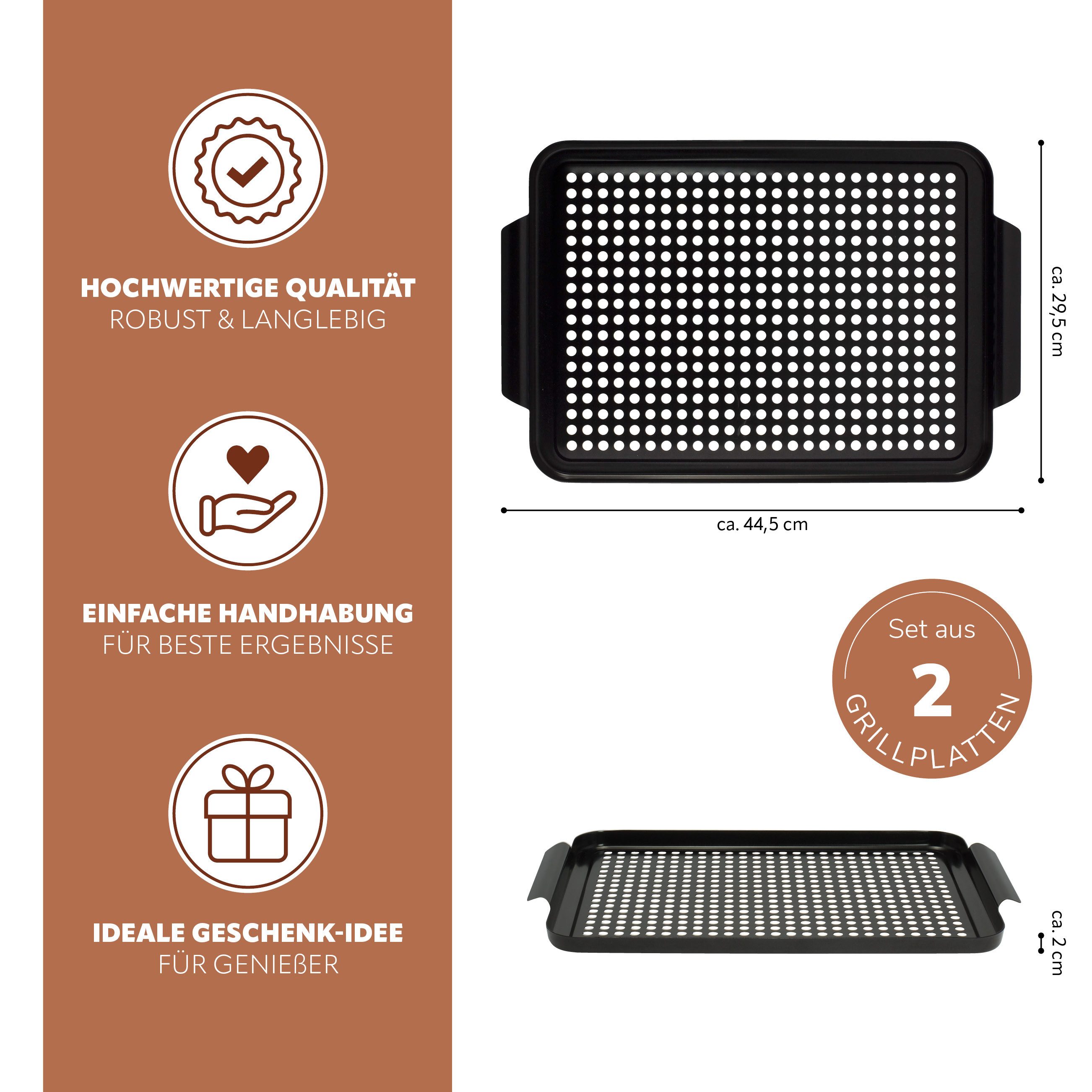 bremermann Grillplatte Grillplatte 2er-Set, Grillpfanne, antihaftbeschichtet 29,5 x 25,5 cm (2-St), perforierte Oberfläche
