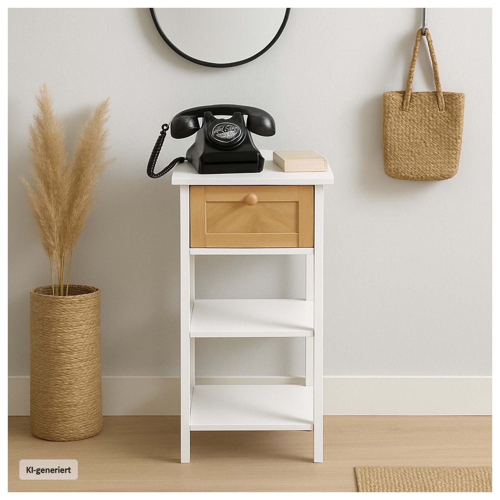 HTI-Living Telefontisch Beistelltisch Weiß mit Schublade in Holzoptik (Stück, 1-St., 1 Beistelltisch), Nachttisch Blumenhocker Telefontisch