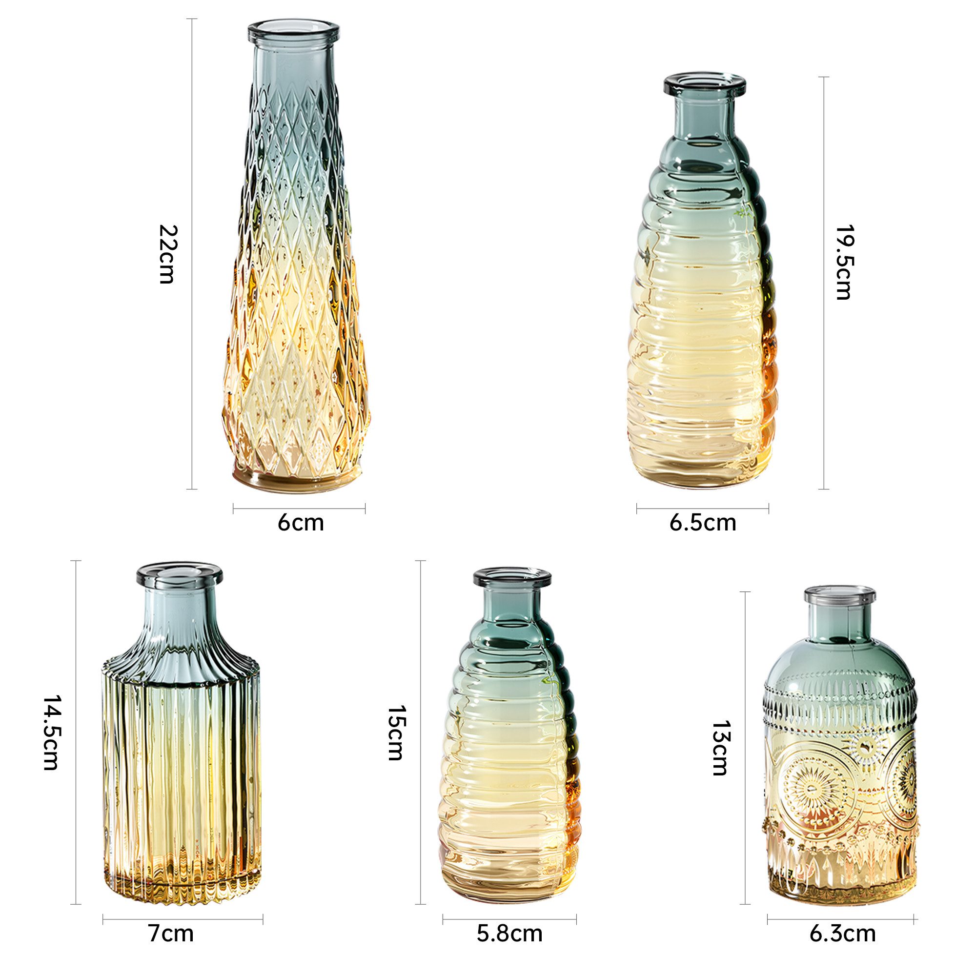 SEHAUSEU Dekovase Vase aus Glas Blumenvase (Set, 5 St) Verlaufsfarben, in 5 günstig online kaufen