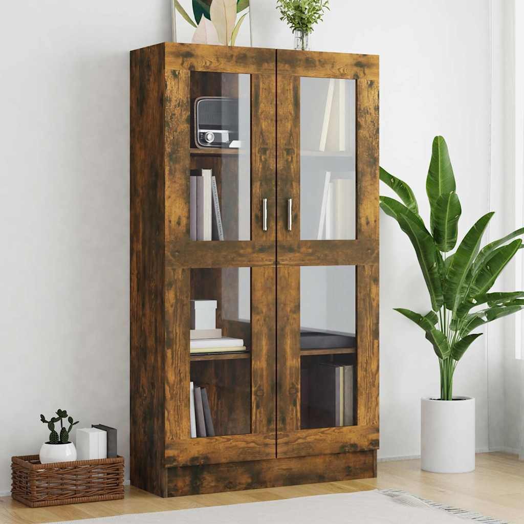 furnicato Vitrine Vitrinenschrank Räuchereiche 82,5x30,5x150 cm mit 4 Fächern (1-St) Glasdisplay-Schrank mit 2 Glastüren und viel Stauraum für Wohnraum