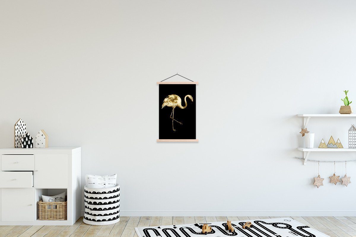 Bilderleiste, Magnetisch Wohnzimmer, Poster Textilposter Flamingo Schwarz, (1 Gold für - Posterleiste, MuchoWow St), -