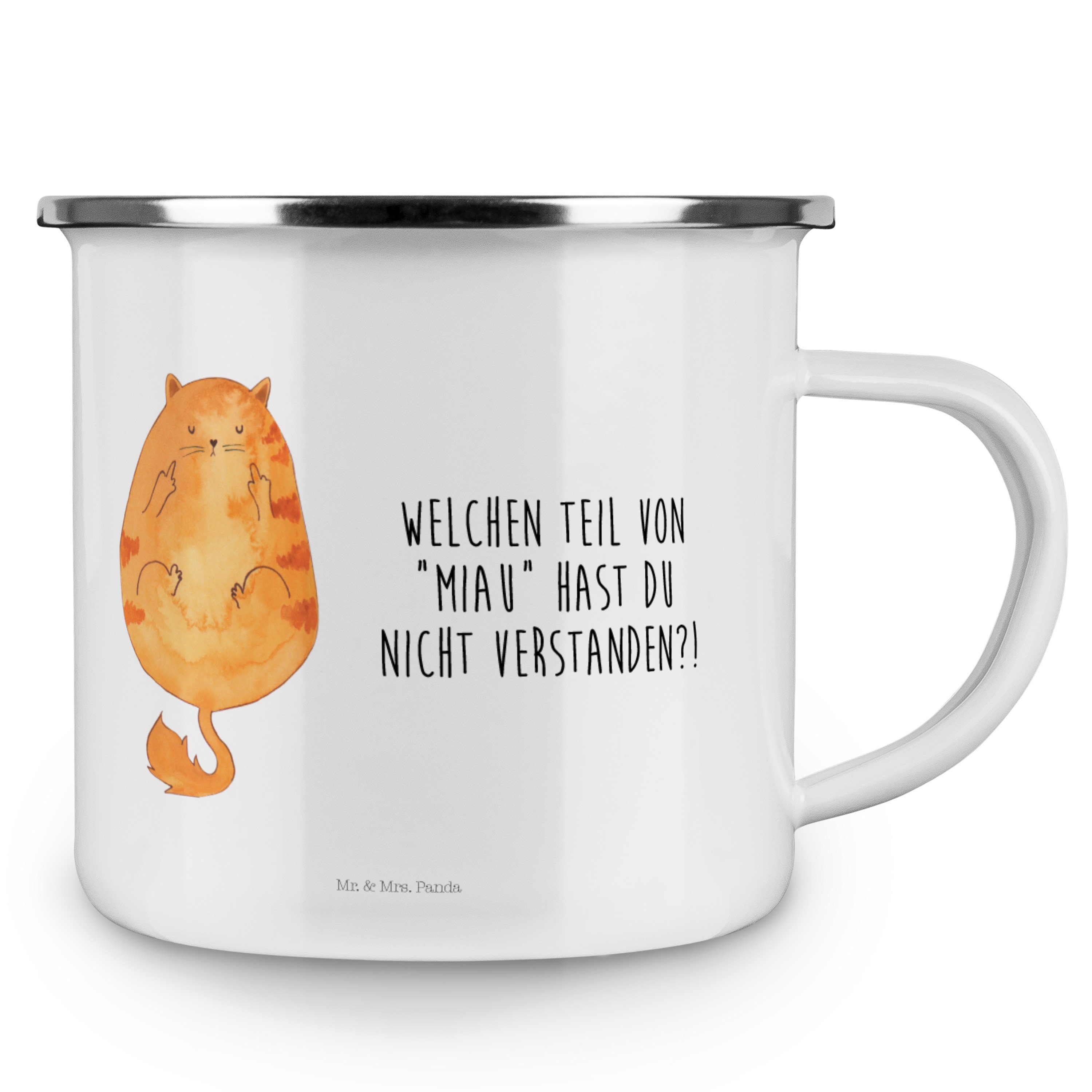 Weiß Mittelfinger Emaille Tiger, Geschenk, - Mrs. Edelstahl, Mr. Katze Panda Becher - Campingtasse, &