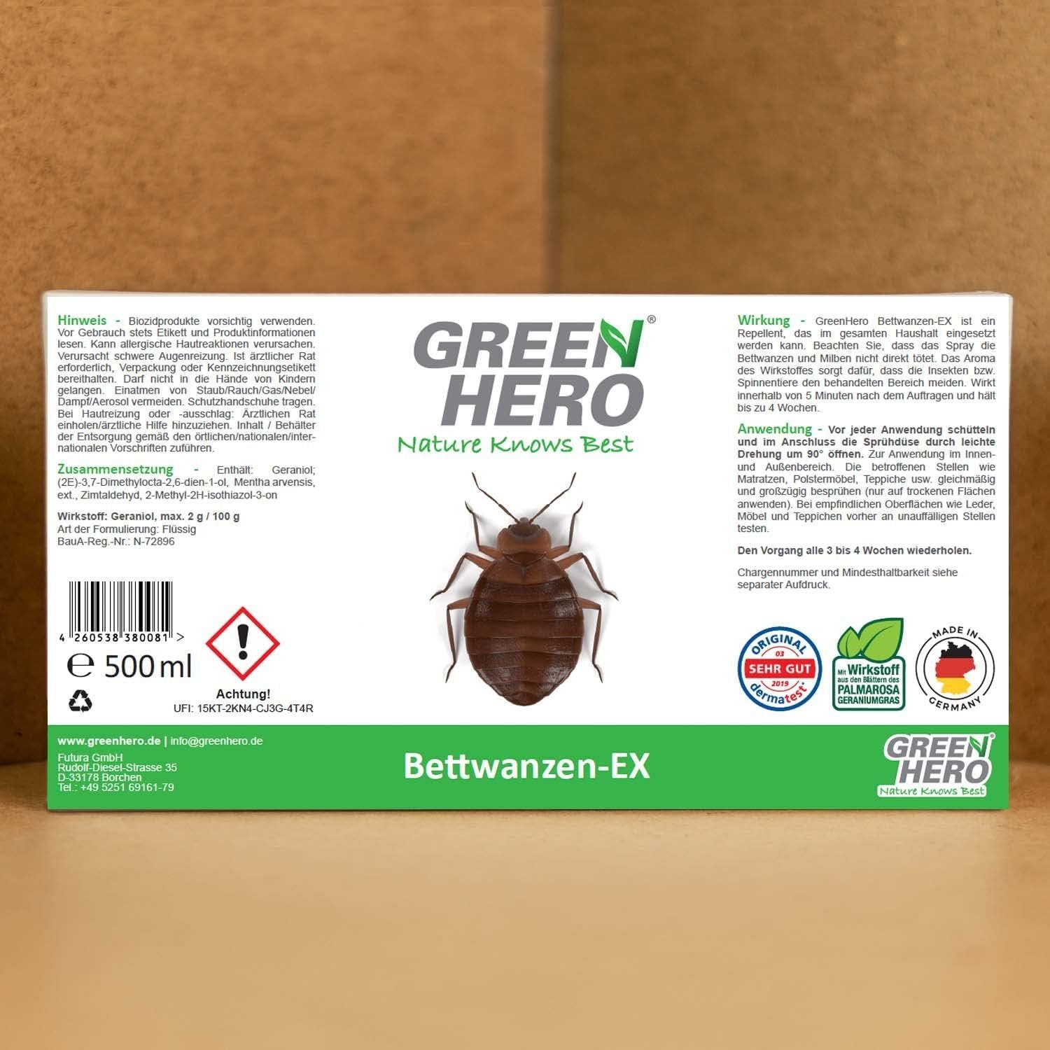 Insektenspray Bettwanzenbekämpfung, zur 500 GreenHero Mittel Spray ml, Bettwanzen-Ex Bettwanzen