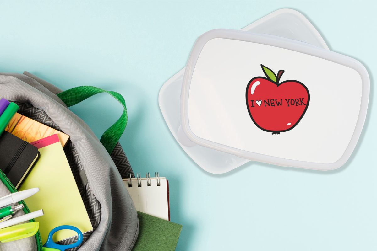 Jungs Rot, - Brotdose, (2-tlg), und und Kunststoff, weiß MuchoWow New Kinder Mädchen Brotbox - Apfel Erwachsene, York für für Lunchbox