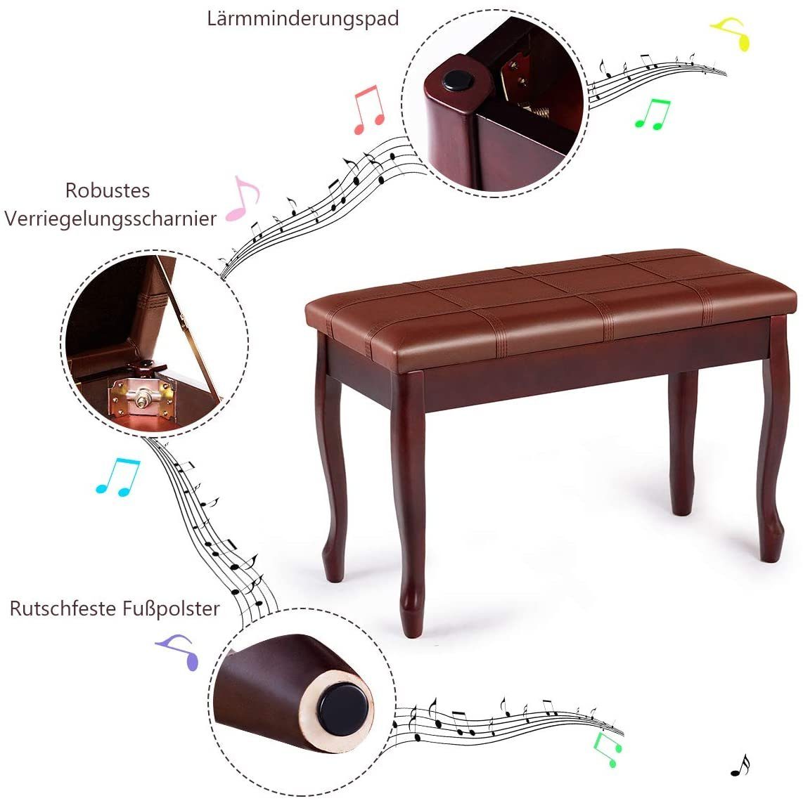 COSTWAY Klavierbank Klavierhocker, 75 x x 35 Braun 49cm