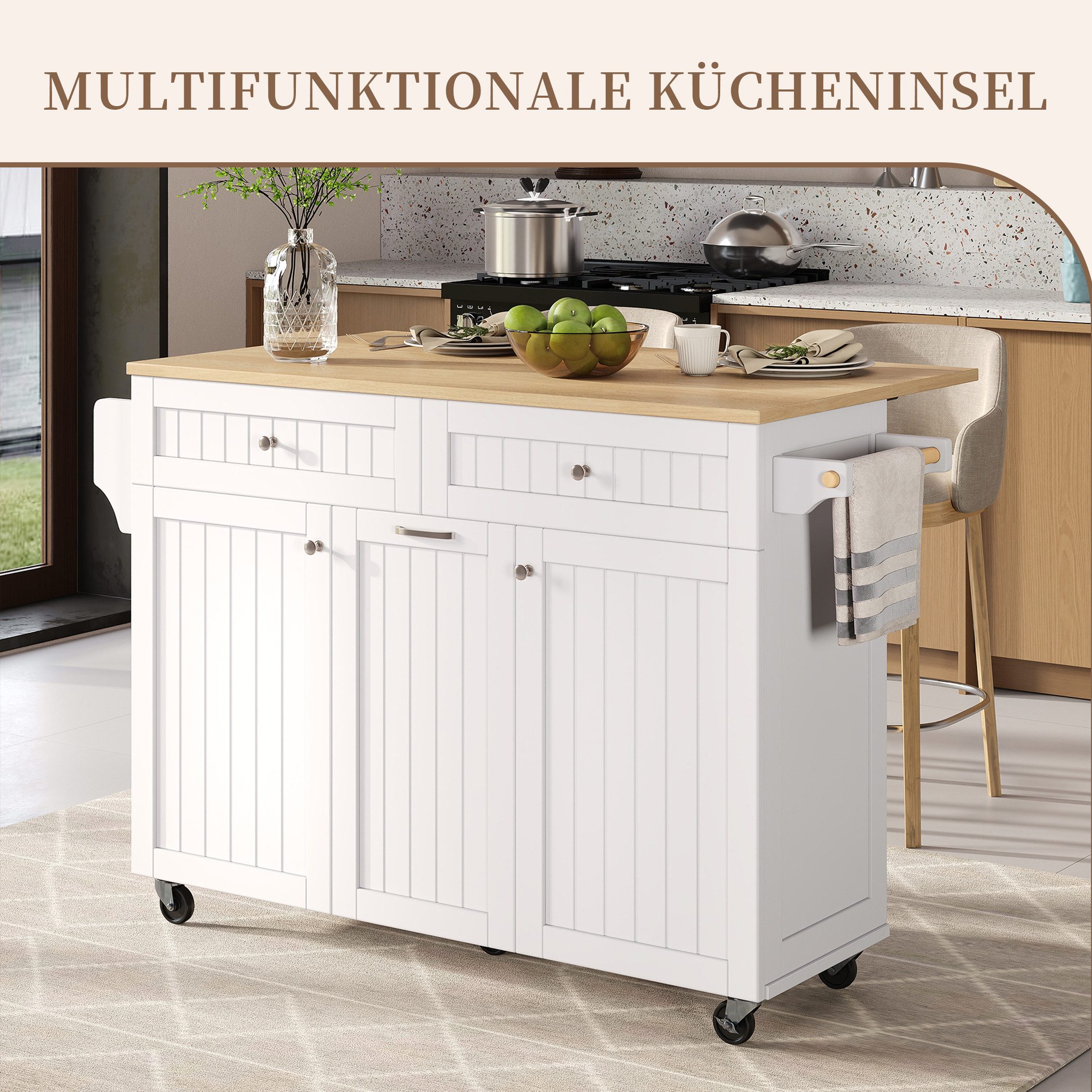 SeedWave Kücheninsel auf Rollen, mit Klappbarer Tischplatte, Ausziehbaren A günstig online kaufen