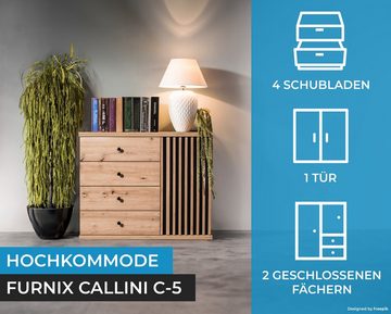 Furnix Hochkommode CALLINI C-5 praktische Kommode mit 4 Schubladen & 1 Tür Eiche Artisan, B101,6 x H85,4 x T40,6 cm