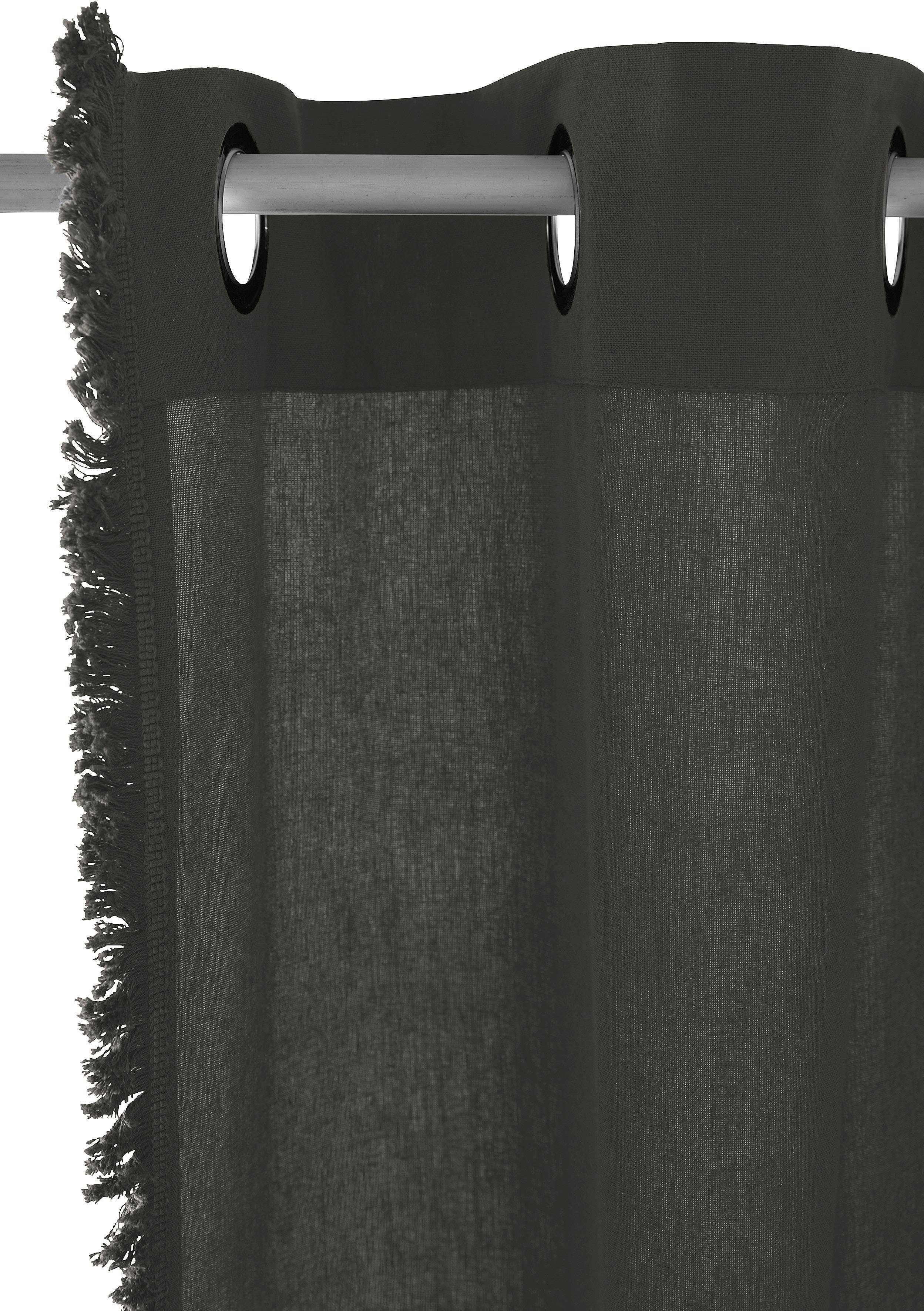 blickdicht, Ösen grau in blickdicht, (1 Tennessee, Baumwolloptik, glatt, St), Fransenoptik, Größen Timbers, Vorhang gewebt, verschiedenen
