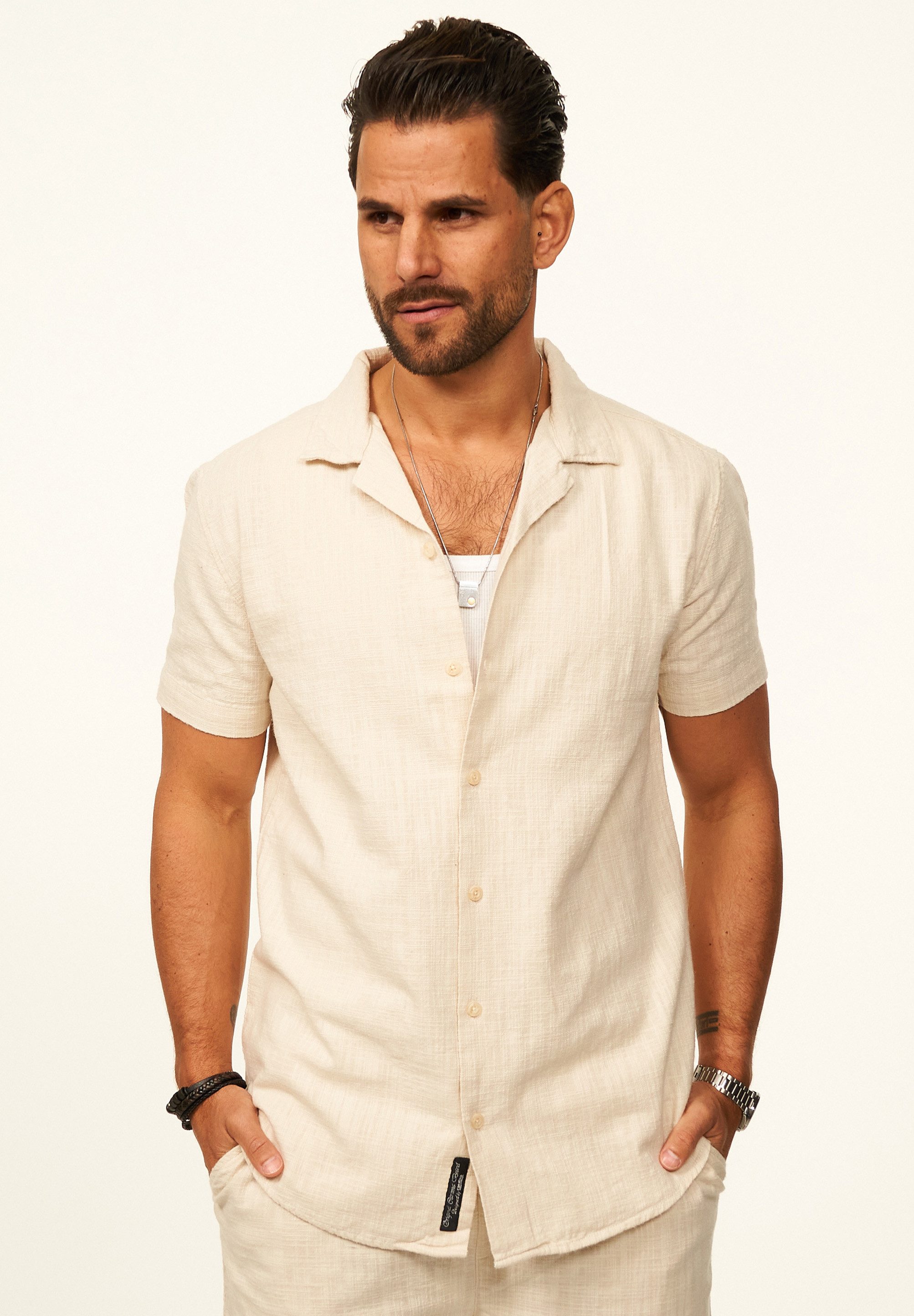 CARISMA Kurzarmhemd in Leinen-Optik als lässiges Sommerhemd - Poloshirt für Herren Herren Polohemd T-Shirt im Regular-Fit - Strandhemd