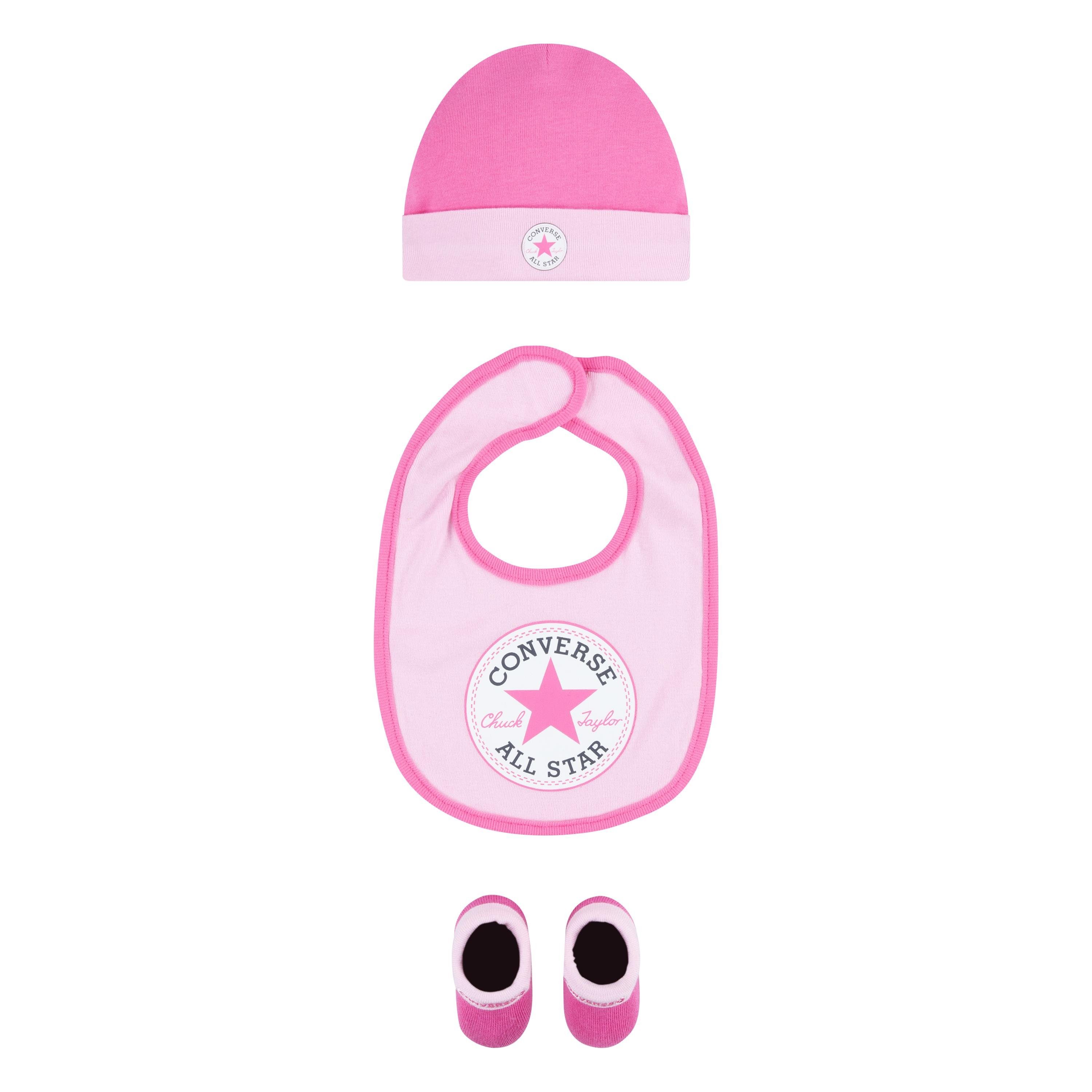 Converse Neugeborenen-Geschenkset CHUCK INFANT HAT BIB BOOTIE SET 3PC (Set, 3-tlg) für Babys, dreiteiliges Set, mit Elasthan-Anteil