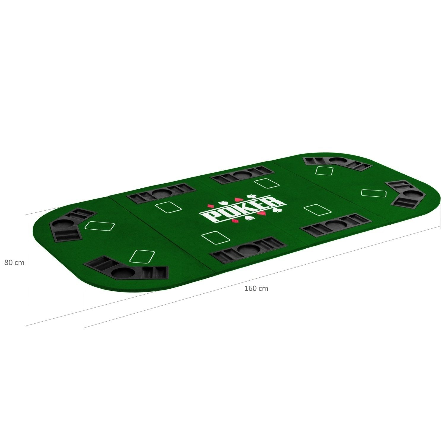 Maße Platte, GAMES Chiptrays Spieler, 8 Faltbare 160x80 Spiel, „Straight“, Planet Pokerauflage 8 cm, Grün PLANET Games Getränkehalter, 2-8 MDF