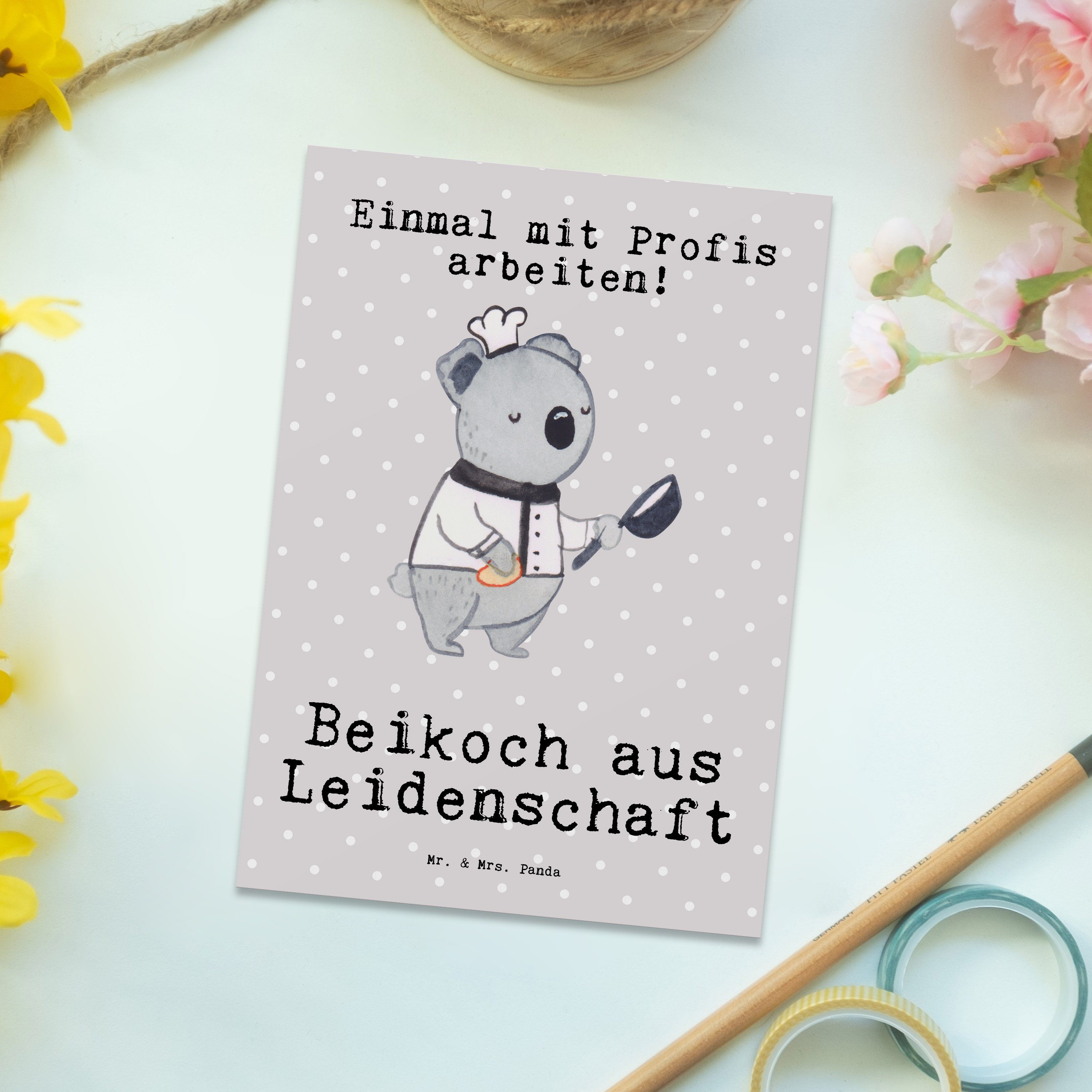 Mr. & Mrs. Panda Postkarte Pastell Leidenschaft - Grau - aus Beikoch Geschen Schenken, Geschenk