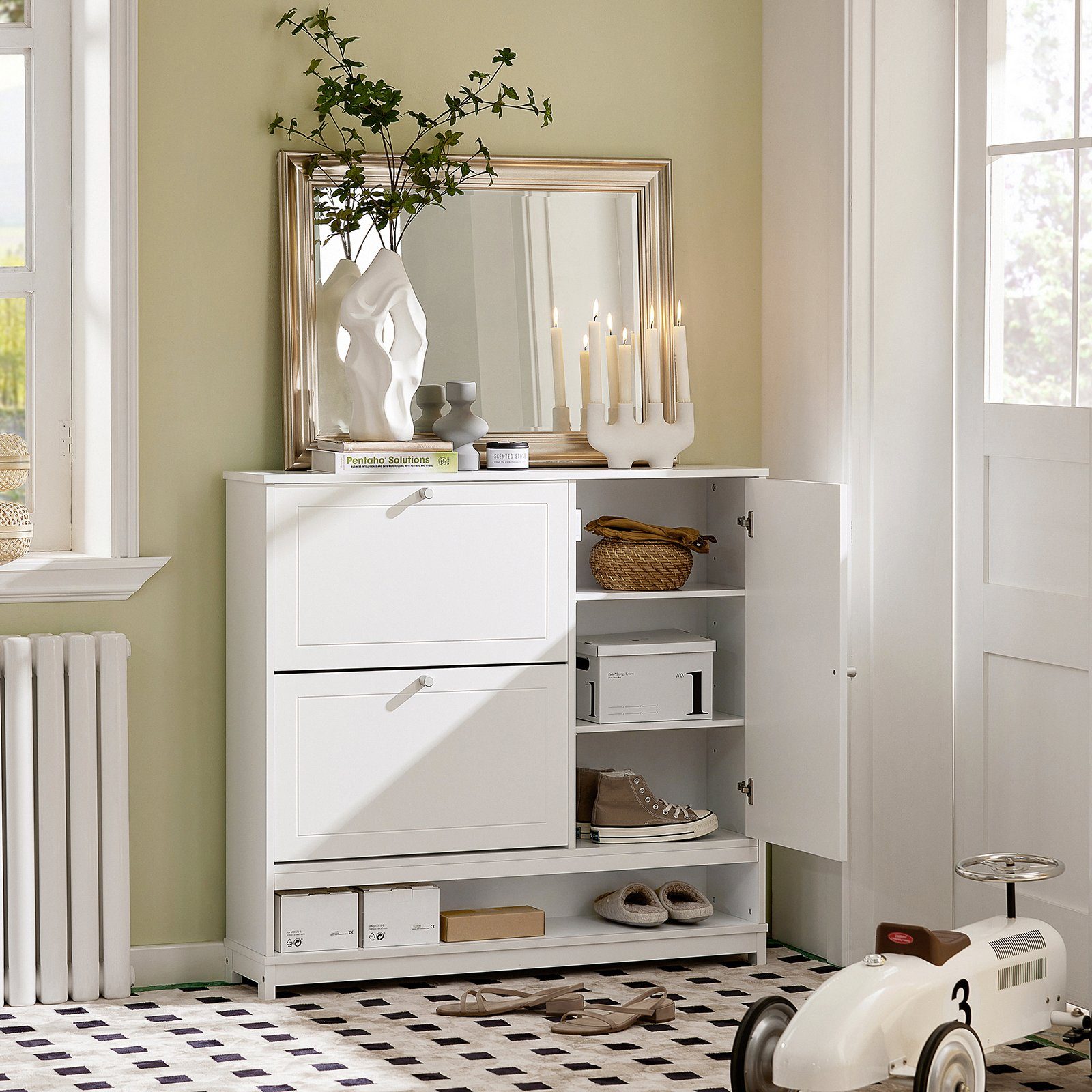 SoBuy Schuhschrank FSR114 mit 2 Klappen, 1 offenen Fach und 1 Tür Schuhkipp günstig online kaufen