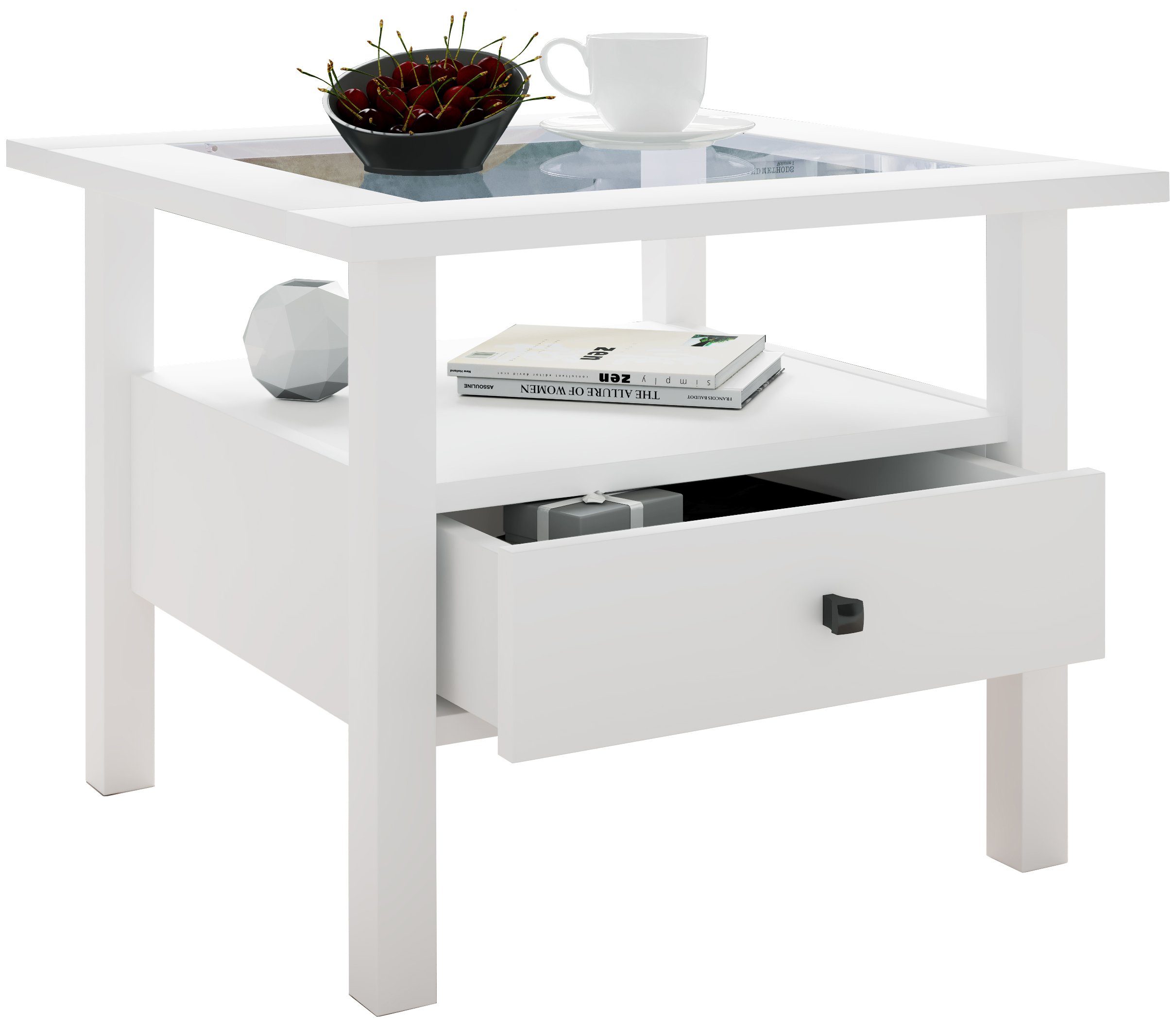 VCM Couchtisch Lingis mit 1 Schublade B. 54 x T. 54 x H. 42 cm, Stauraum für kleine Utensilien, für Wohnzimmer und Mediaraum, 1 Fächer