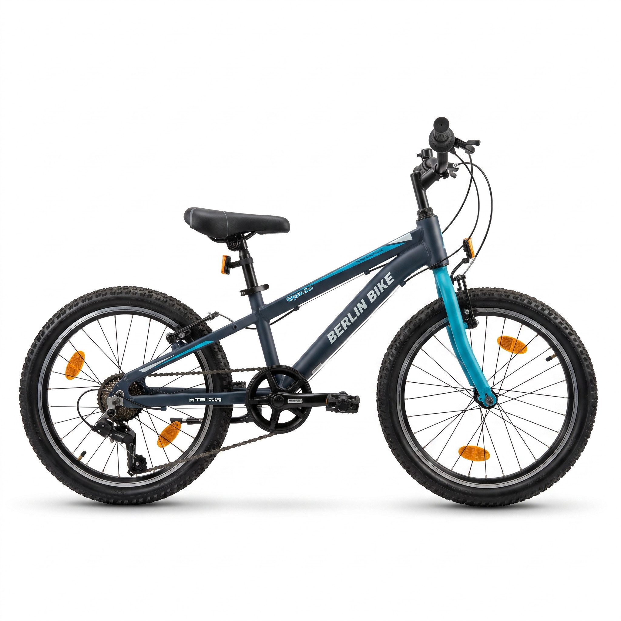 BERLIN BIKE Kinderfahrrad 20 Zoll MTB Kid Grizz Serien, leichtes Aluminiumrahmen, 7 Gang Shimano RD-TY200 Schaltwerk, Kettenschaltung, Mitwachsend dank höhenverstellbarem Sattel und Lenker