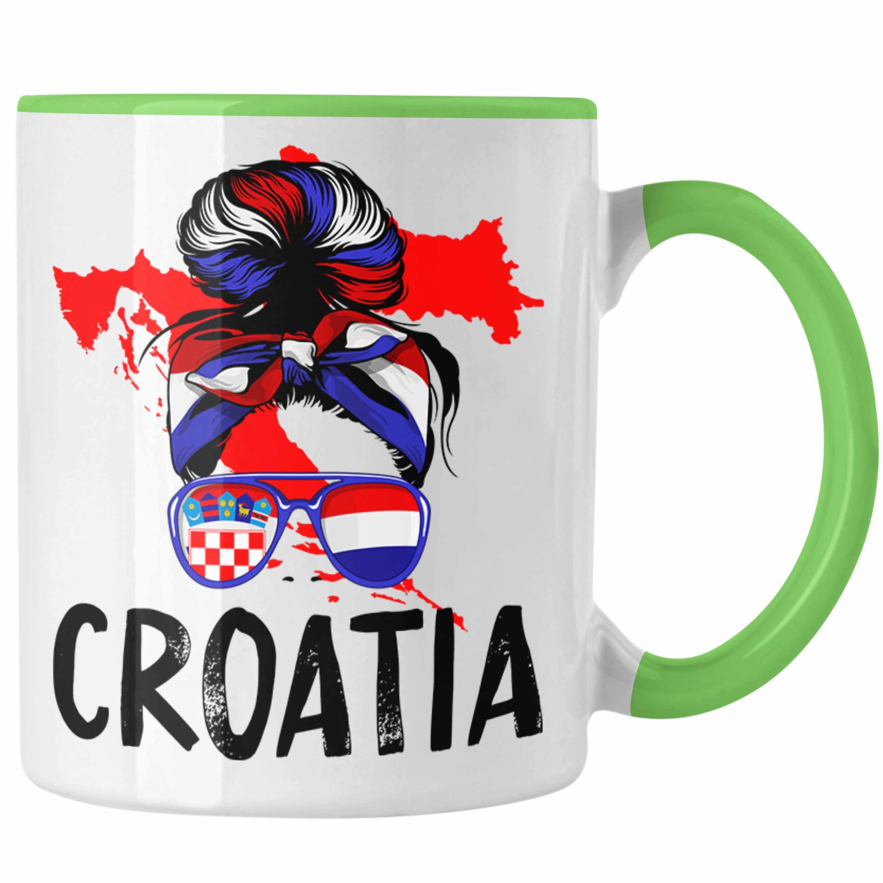 Trendation Tasse Croatia Tasse Geschenk für Kroatische Frau Heimat Kroatien Geschenkide Grün