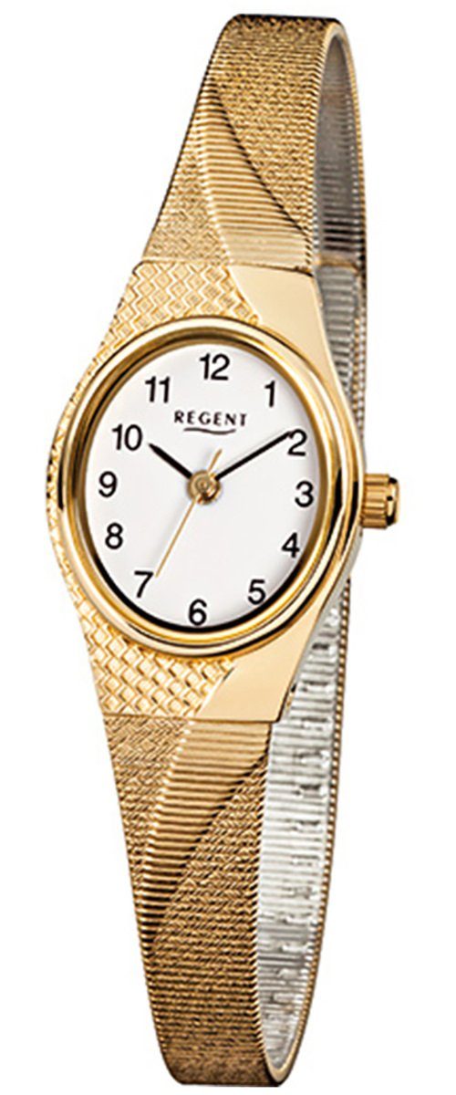 Regent Quarzuhr Regent Damen-Armbanduhr gold Analog F-622, Damen Armbanduhr oval, klein (ca. 20x22mm), Edelstahl, ionenplattiert | Quarzuhren