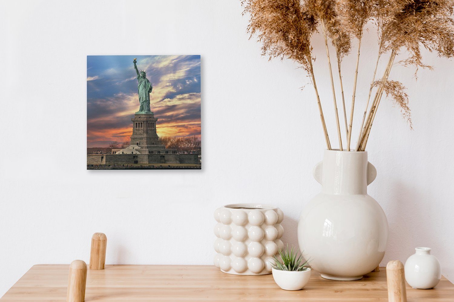 OneMillionCanvasses® Leinwandbild Freiheitsstatue in New York Sonnenuntergang, St), für Wohnzimmer Bilder (1 Leinwand bei Schlafzimmer