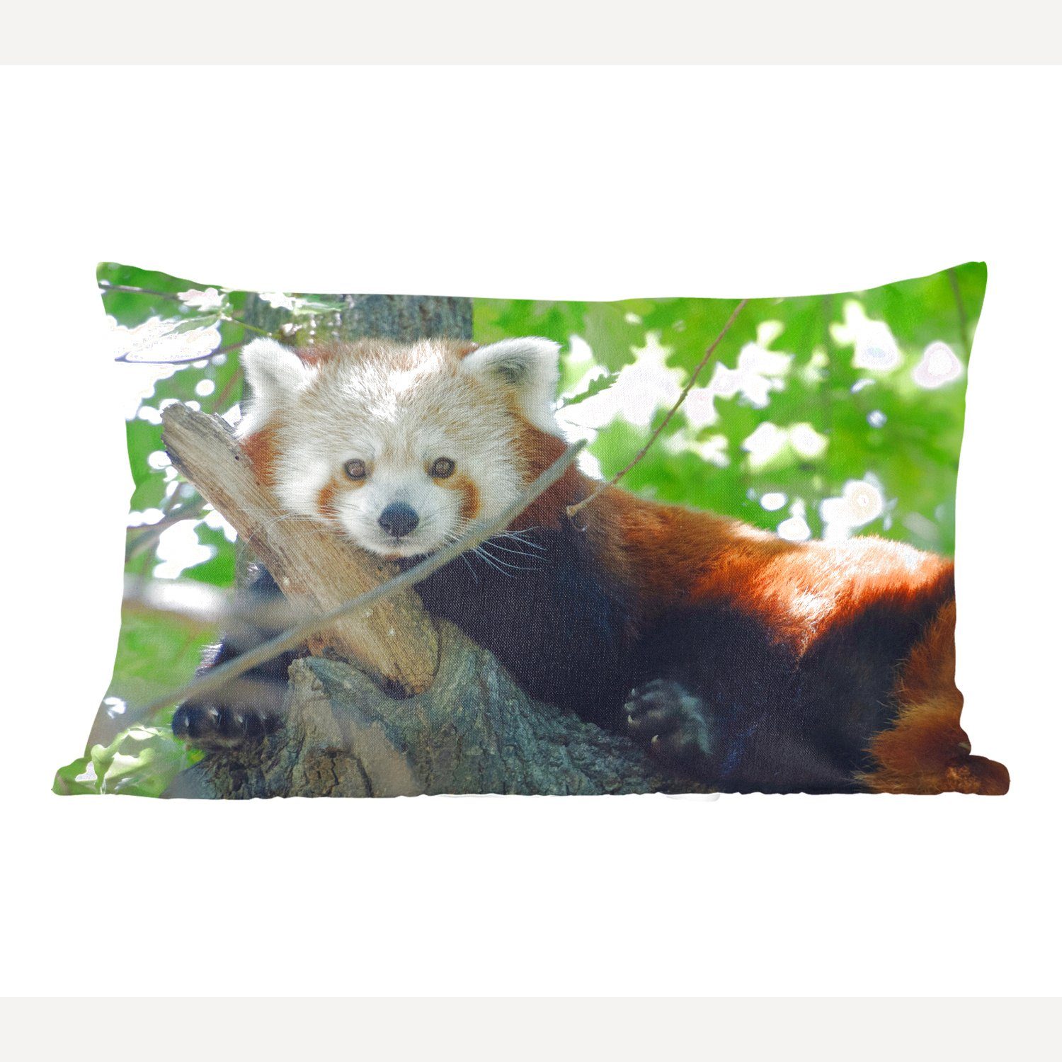 Zierkissen, Füllung, Dekokissen - Schlafzimmer Panda Grün, Roter MuchoWow Baum Dekokissen Wohzimmer - Dekoration, mit