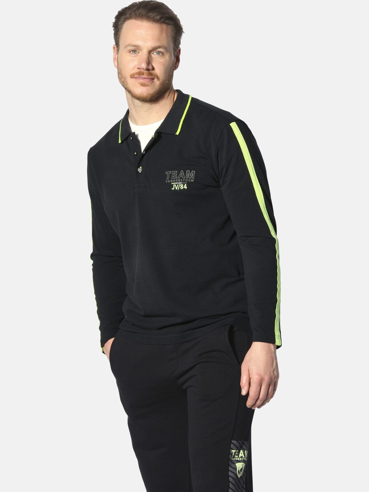 Jan Vanderstorm Langarm-Poloshirt SIGURDHILD mit Kontrastdetails