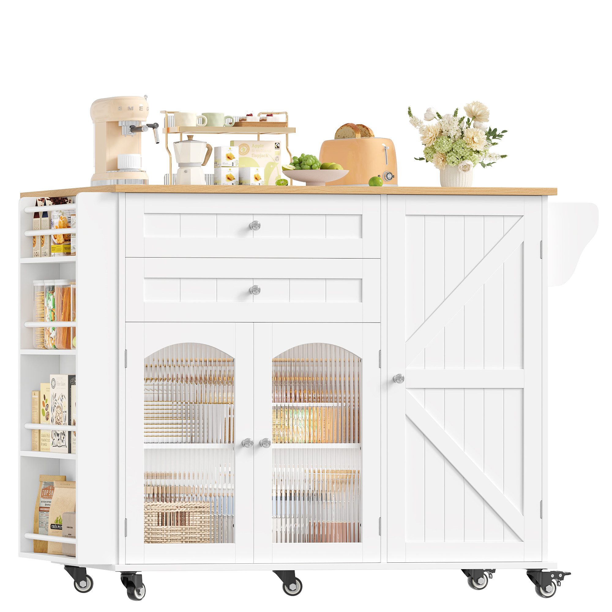 Homfa Küchenwagen, Servierwagen Kücheninsel Küchenschrank 132x97,5x40/60 cm