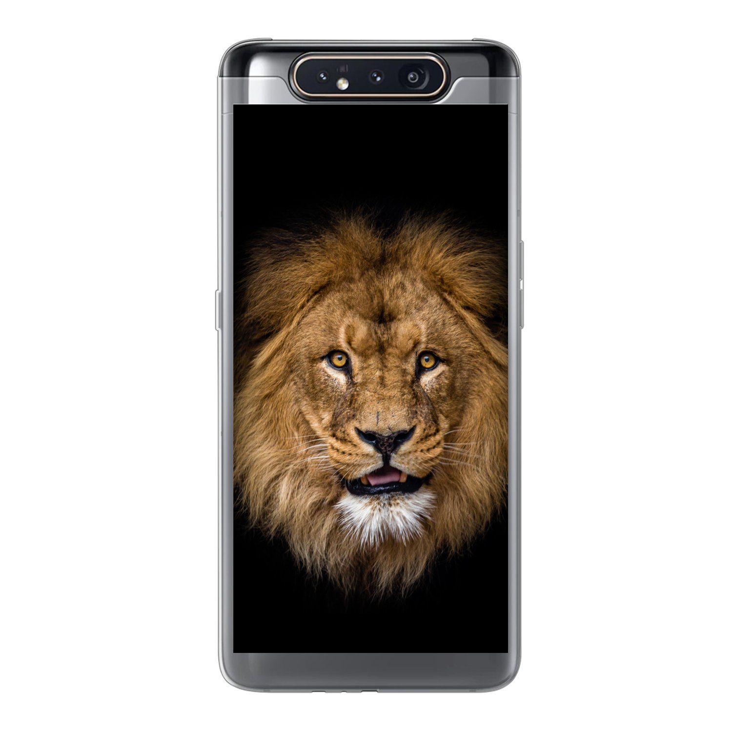 MuchoWow Handyhülle für Samsung Galaxy A80 Löwe - Porträt - Schwarz - Tiere, Phone Case, Silikon, Schutzhülle Dünn