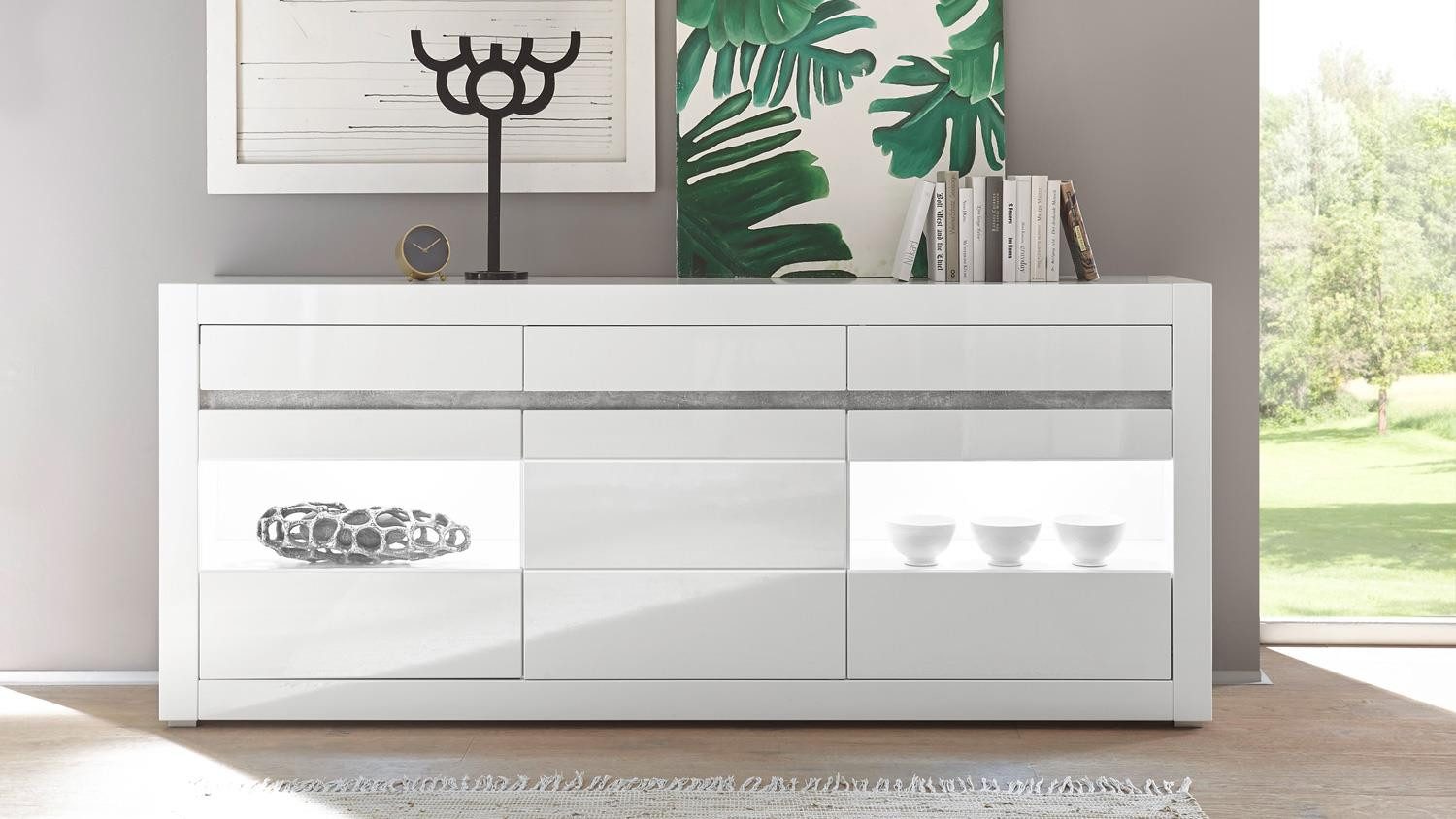 Möbel Akut Sideboard Sideboard Carat Kommode Anrichte in weiß Hochglanz 217 cm