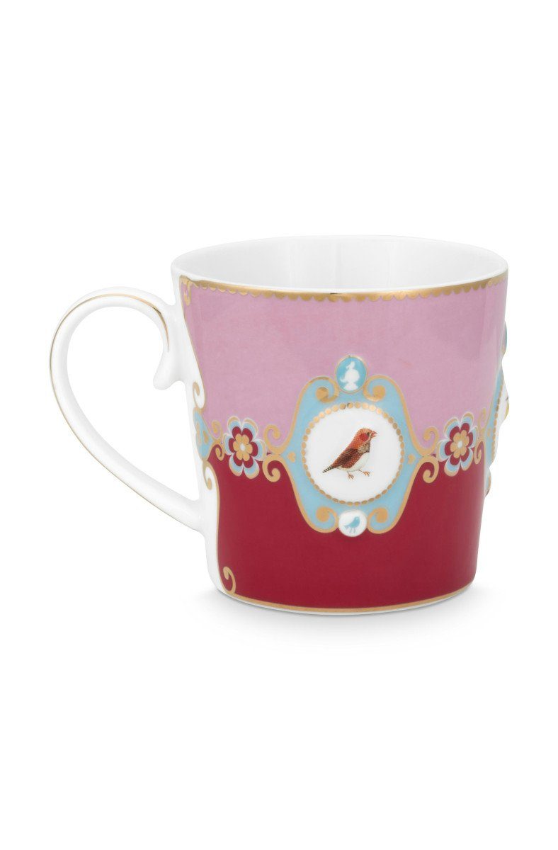 PiP Studio Becher Love Birds Medaillion Henkelbecher rot/pink 250ml, Bone China, Mug Large Love Birds Medallion Red-Pink 250ml