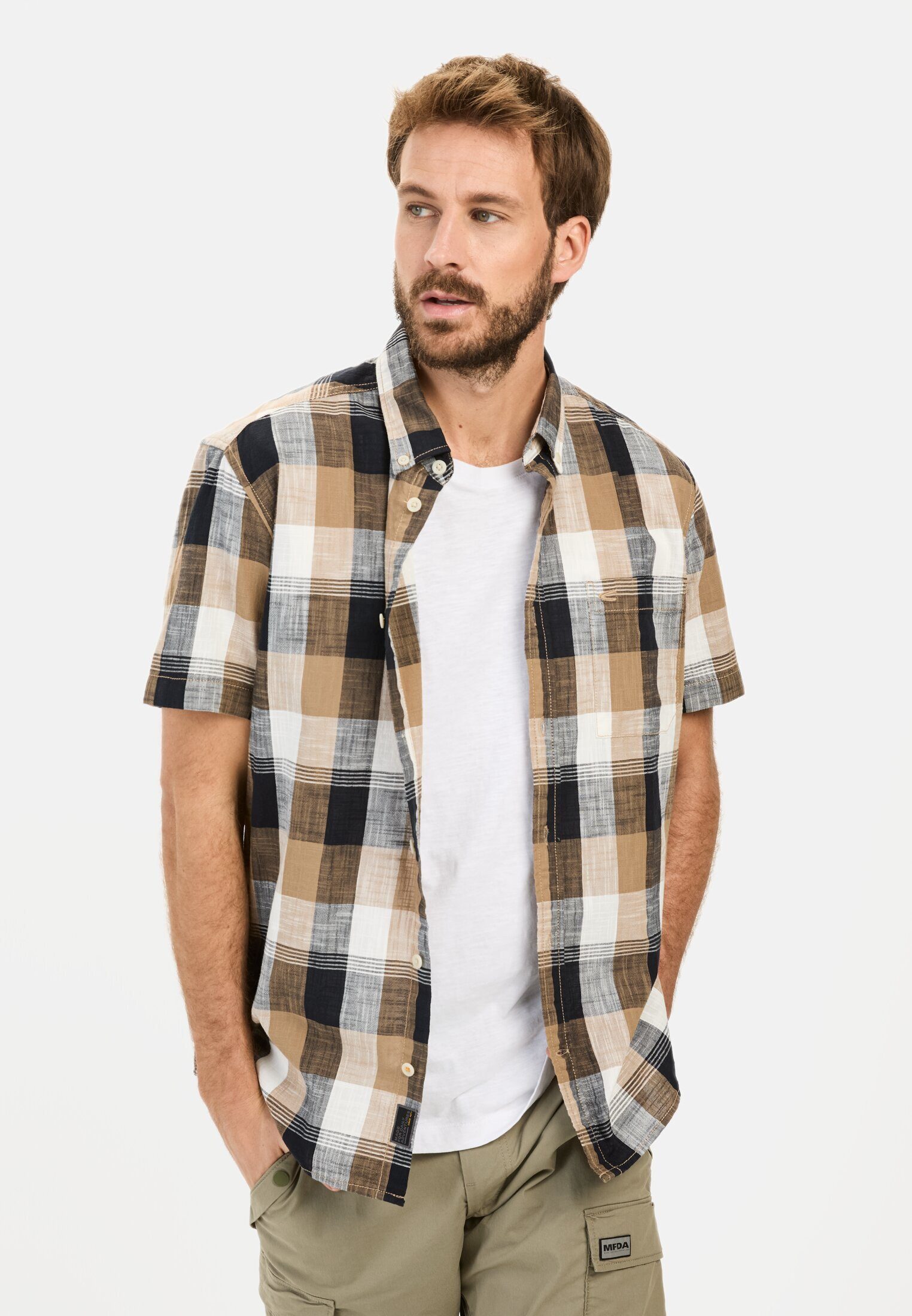 camel active Kurzarmhemd aus reiner Baumwolle Kurzarm Button-Down Button-Do günstig online kaufen