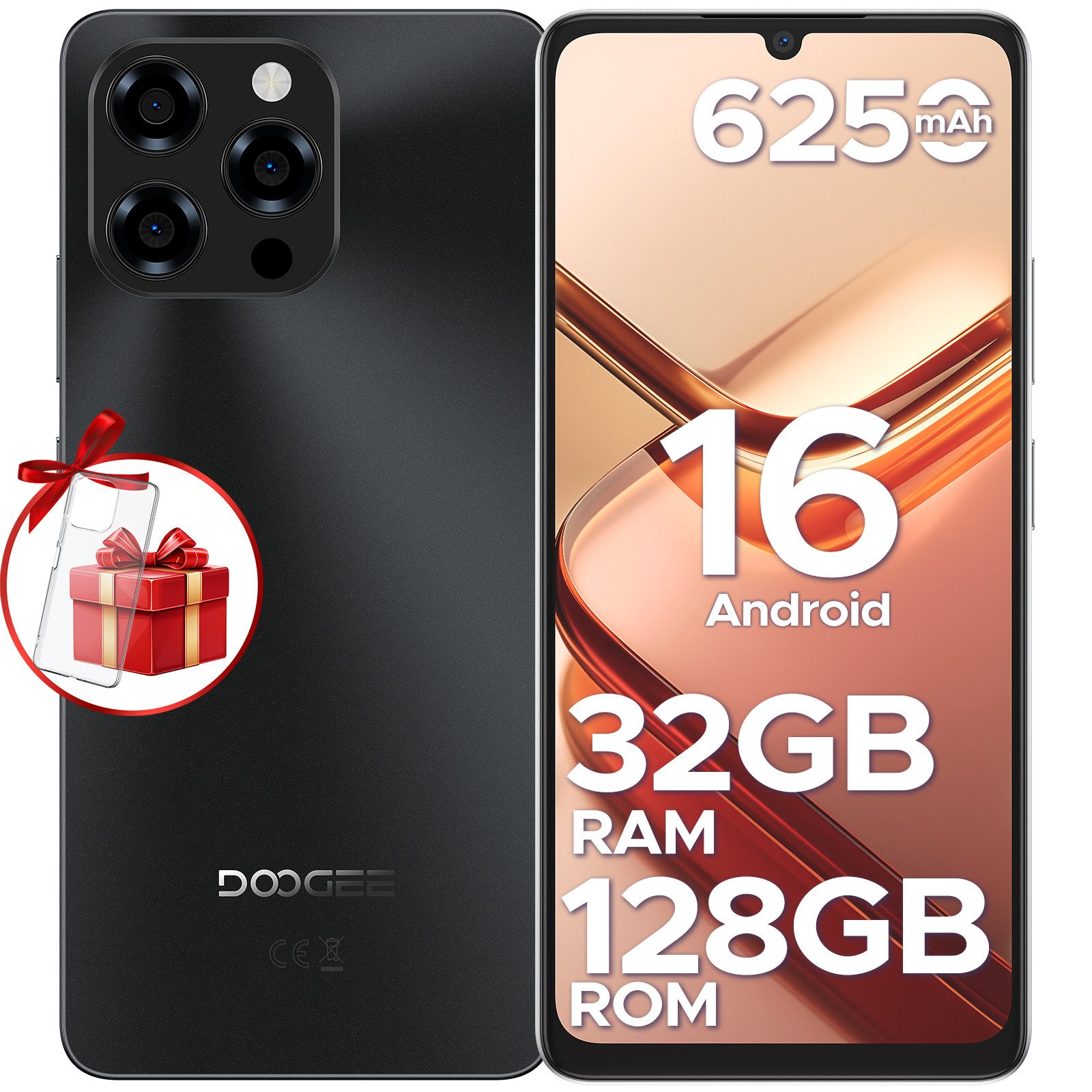 DOOGEE NOTE 58 Android 16 Handy 6250mAh, 128GB/2TB TF ohne Vertrag Smartphone (17,1 cm/5.5 Zoll, 128 GB Speicherplatz, 8 MP Kamera, 6.75" HD+ 16MP+8MP, Dual SIM 4G Simlockfreie Сотовые телефоны,OTG, GPS, Face ID)