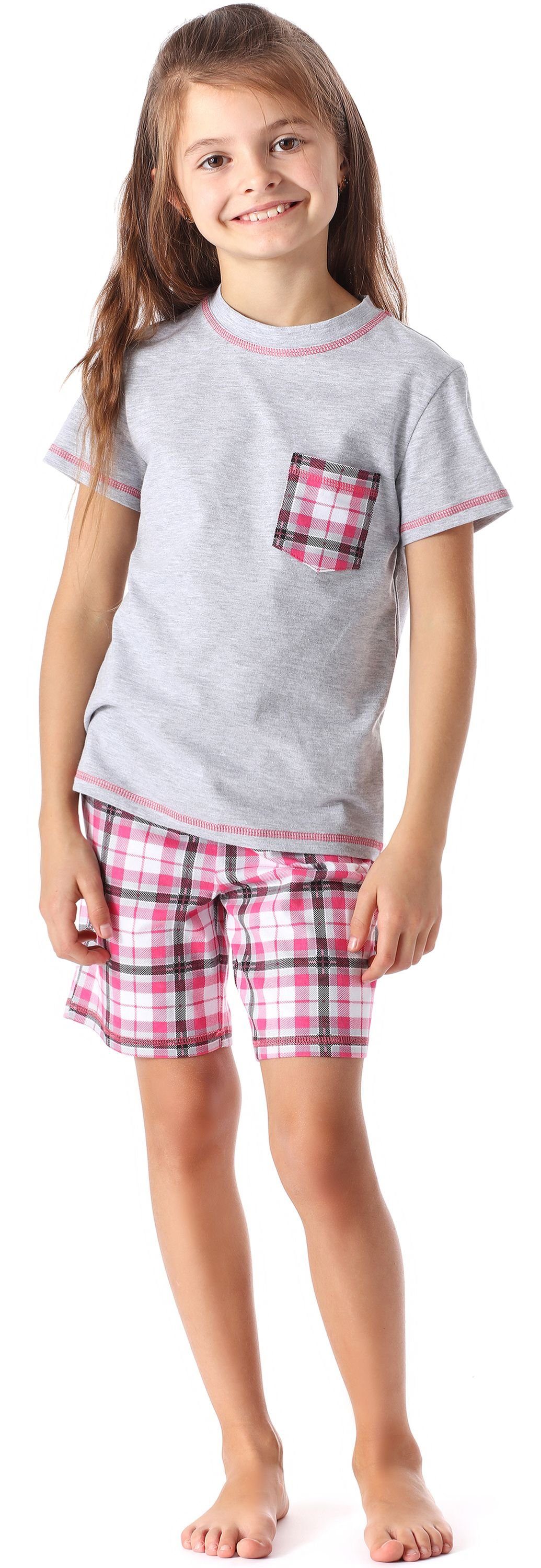 Merry Style Schlafanzug Schlafanzüge aus Mädchen Melange/Kariert MS10-292 Baumwolle Pyjama Set Kurz