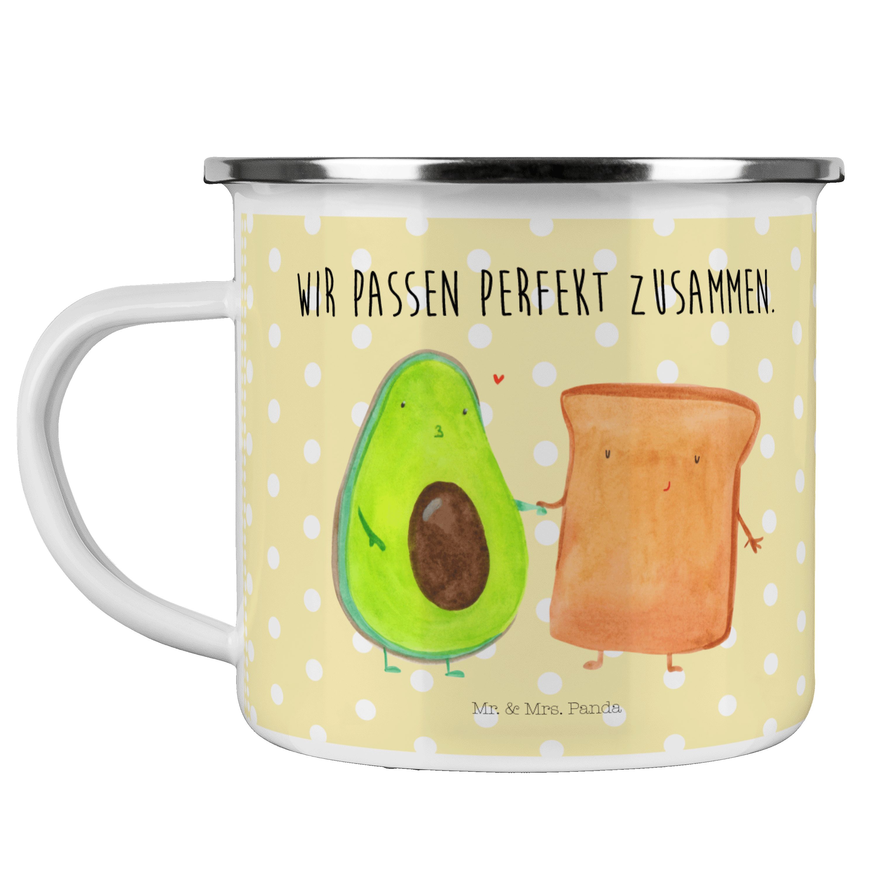 Mr. & Mrs. Panda Becher Avocado + Toast - Gelb Pastell - Geschenk, Gesund, Outdoor Tasse, Met, Emaille