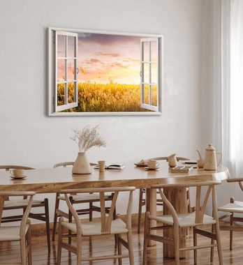 Sinus Art Leinwandbild Wandbild 120x80cm Fensterbild Horizont Weizenfeld Feld Sommer Sonnensc, (1 St)