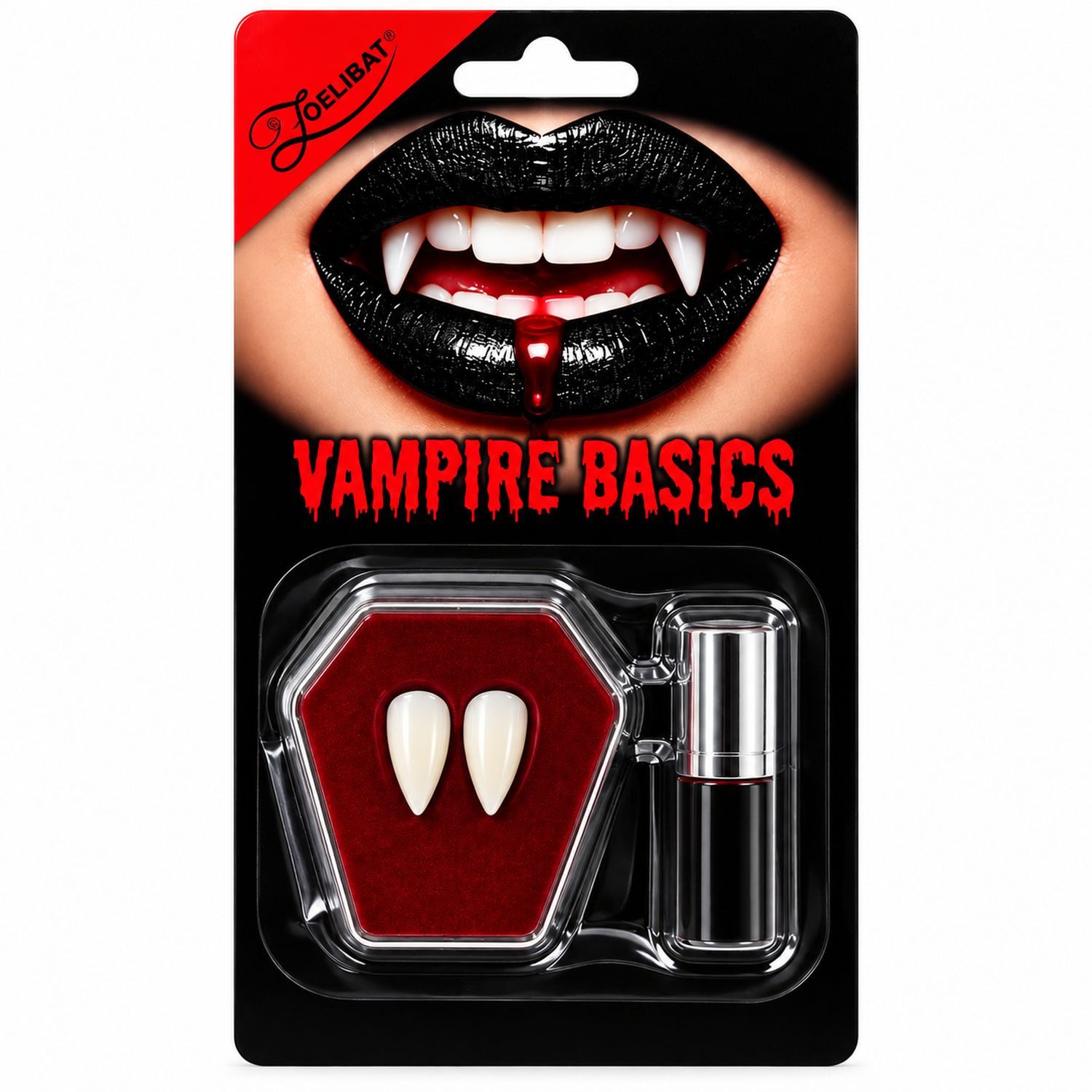 Zoelibat Kostüm Vampir Eckzähne + Mini Lippenstift