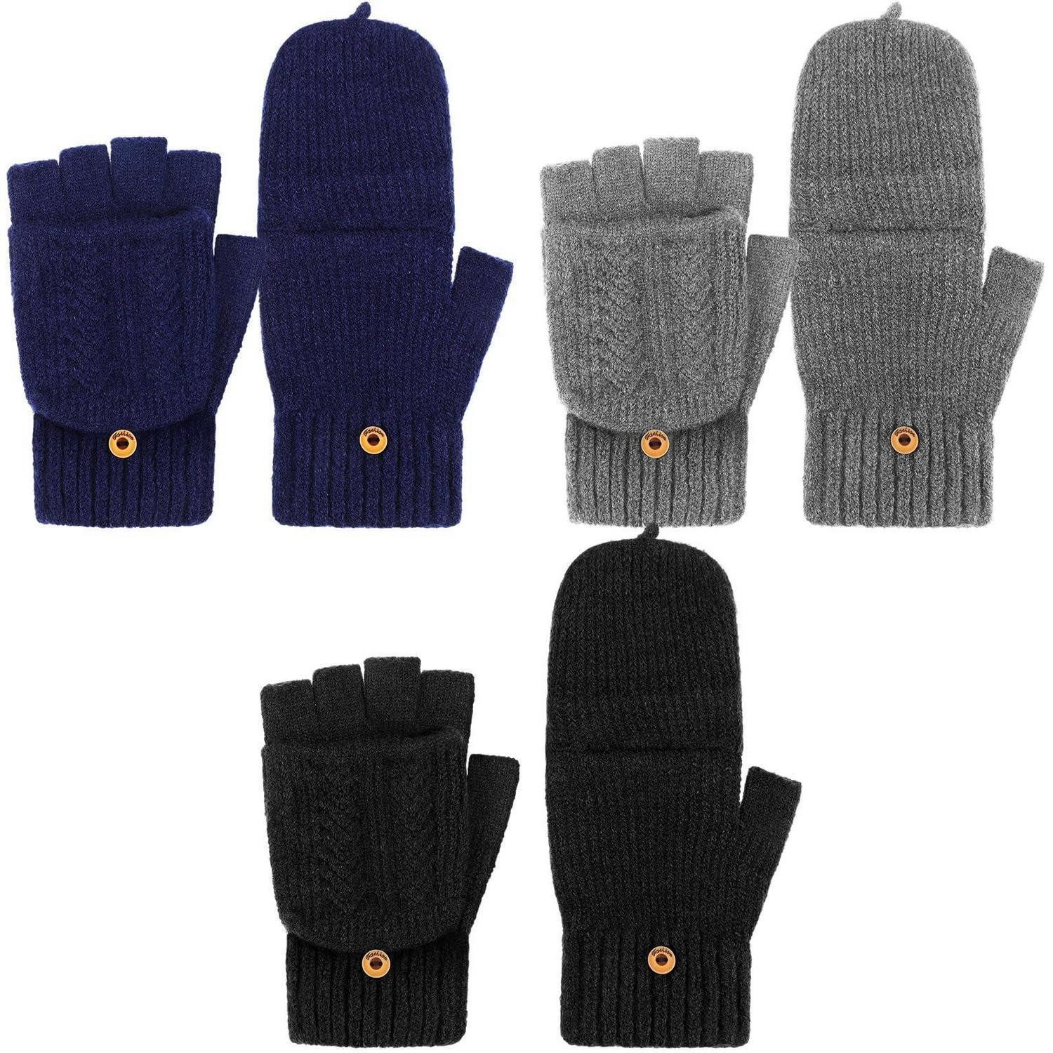 LuxusKollektion Strickhandschuhe Fingerlose Handschuhe mit Klappe 3er-Set (3-St)