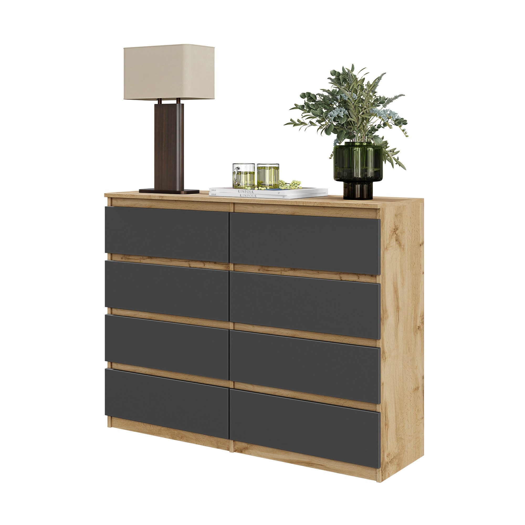 Furnica Kommode GABRIEL 8 Schubladen-Votan Eiche H92cm B120cm T33cm