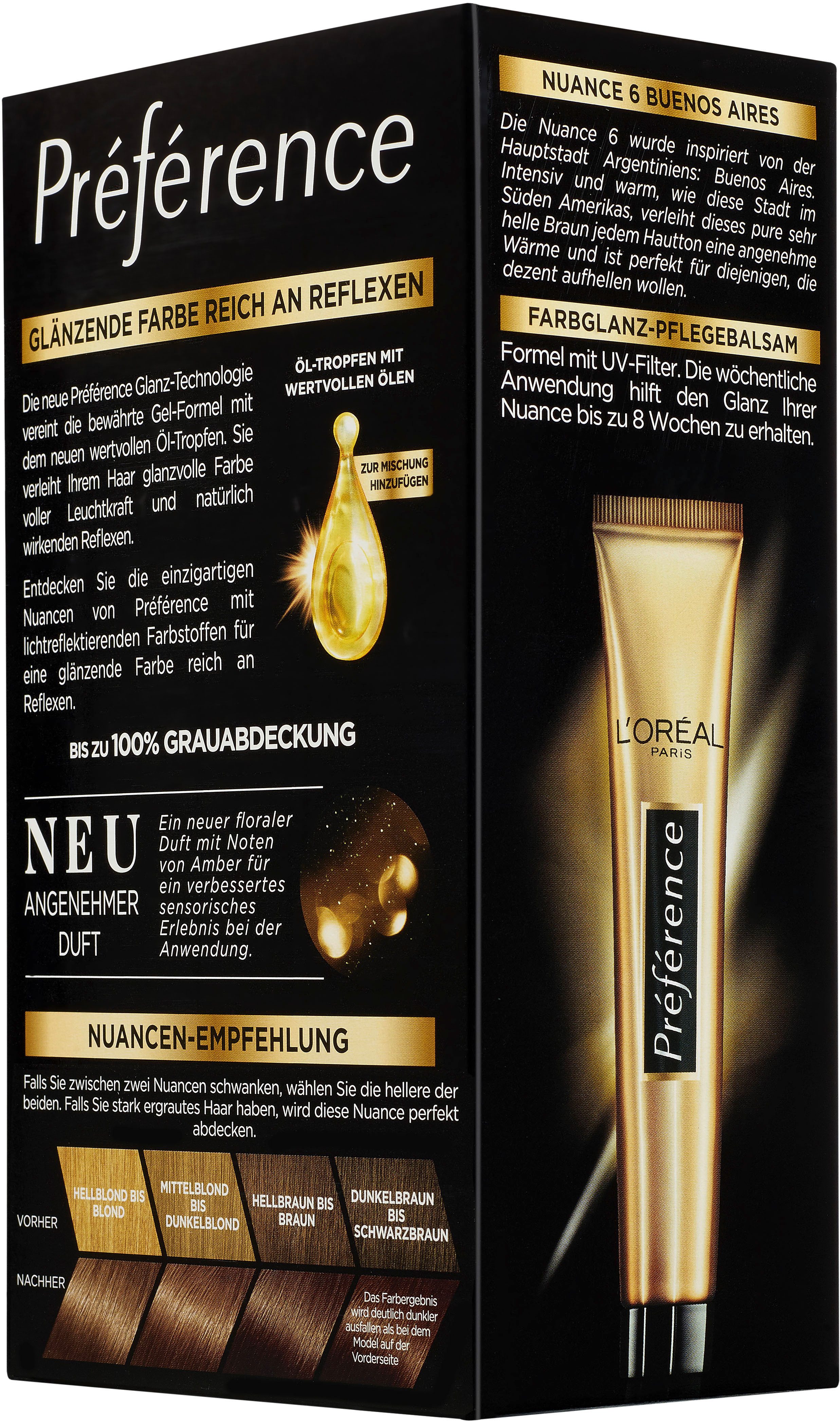 L'ORÉAL PARIS Coloration PRÉFÉRENCE HAARFARBE, Packung, 3-tlg., dauerhafte Haarcoloration mit 100% Grauabdeckung