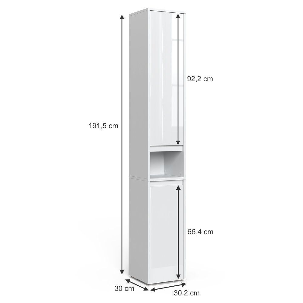 Vicco Hochschrank Majest, Weiß/Weiß Hochglanz, 30.2 x 191.5 (1-St)