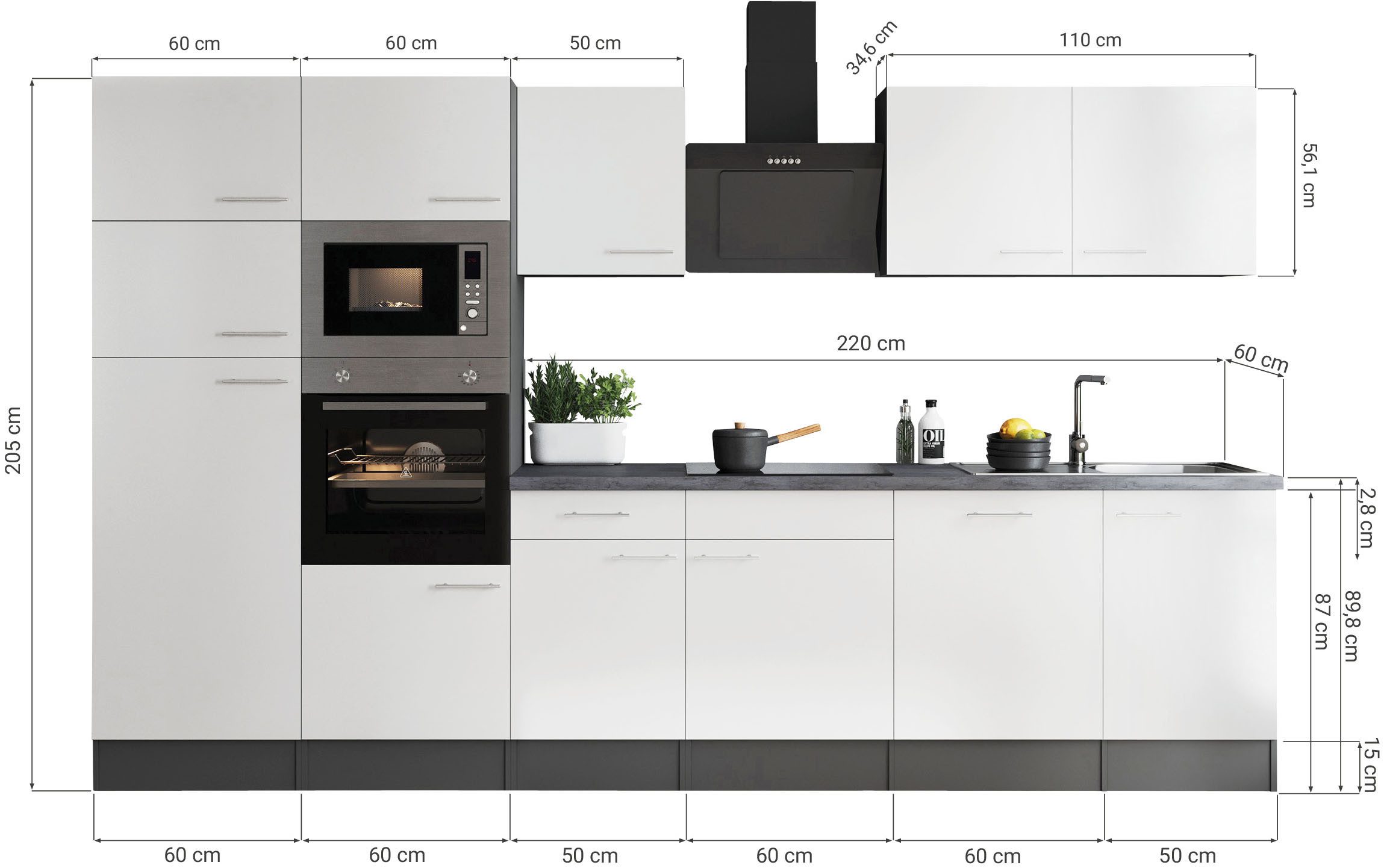 RESPEKTA Küchenzeile Oliver, Breite 340 cm, 90 cm Arbeitshöhe, in exklusiver Konfiguration für OTTO