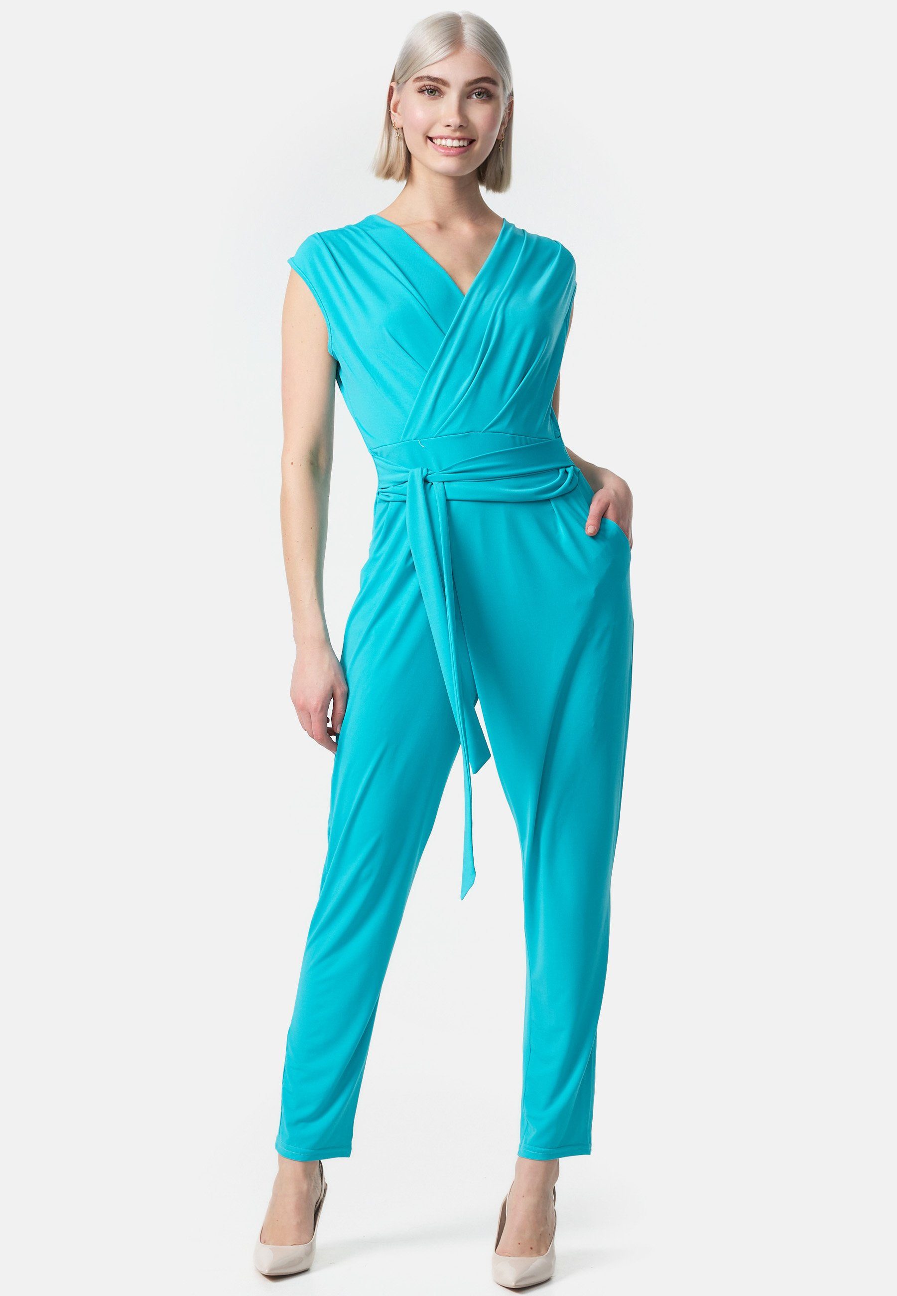 PM SELECTED Overall PM-36 (Business Jumpsuit Wickeloptik mit Bindegürtel ohne Ärmel Einheitsgröße)