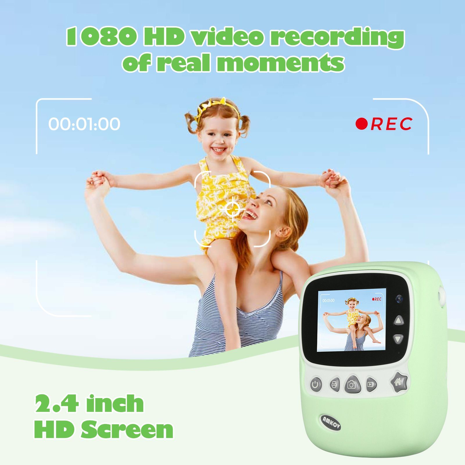 Kinderkamera Life MP, 2 Abschaltung, + Ton Fine opt. automatische HD, Druckpapier in 6 Zoom, 16x mit Aufkleber, Full Grün (30 Pinselstiften CD-P01B (Wi-Fi), + Rollen automatische Pro Blitzzuschaltung) inkl. farbigen WLAN Videoaufnahmen