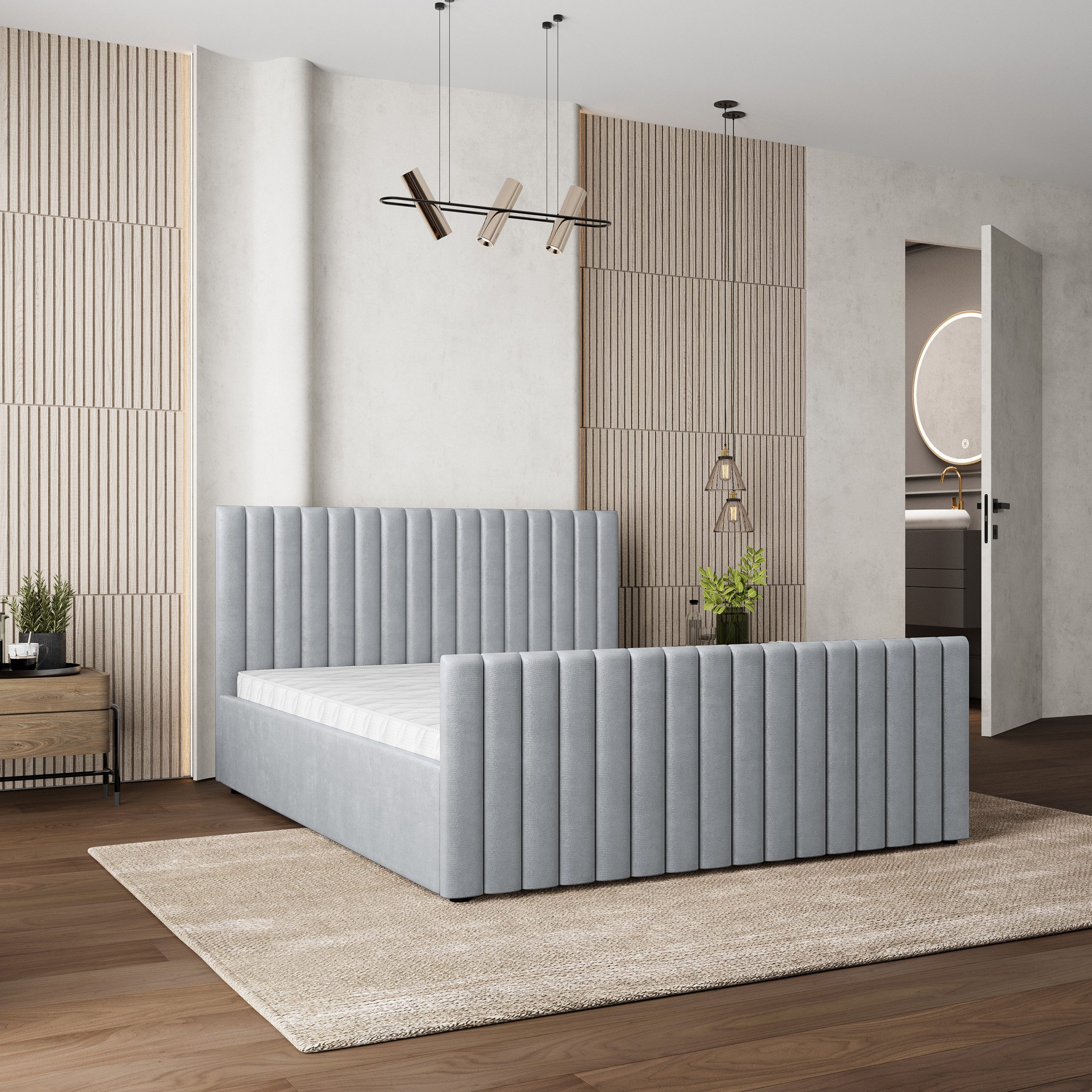 Masseno Polsterbett CANOVA 120x200 cm grau (mit Bettkasten und Lattenrost)