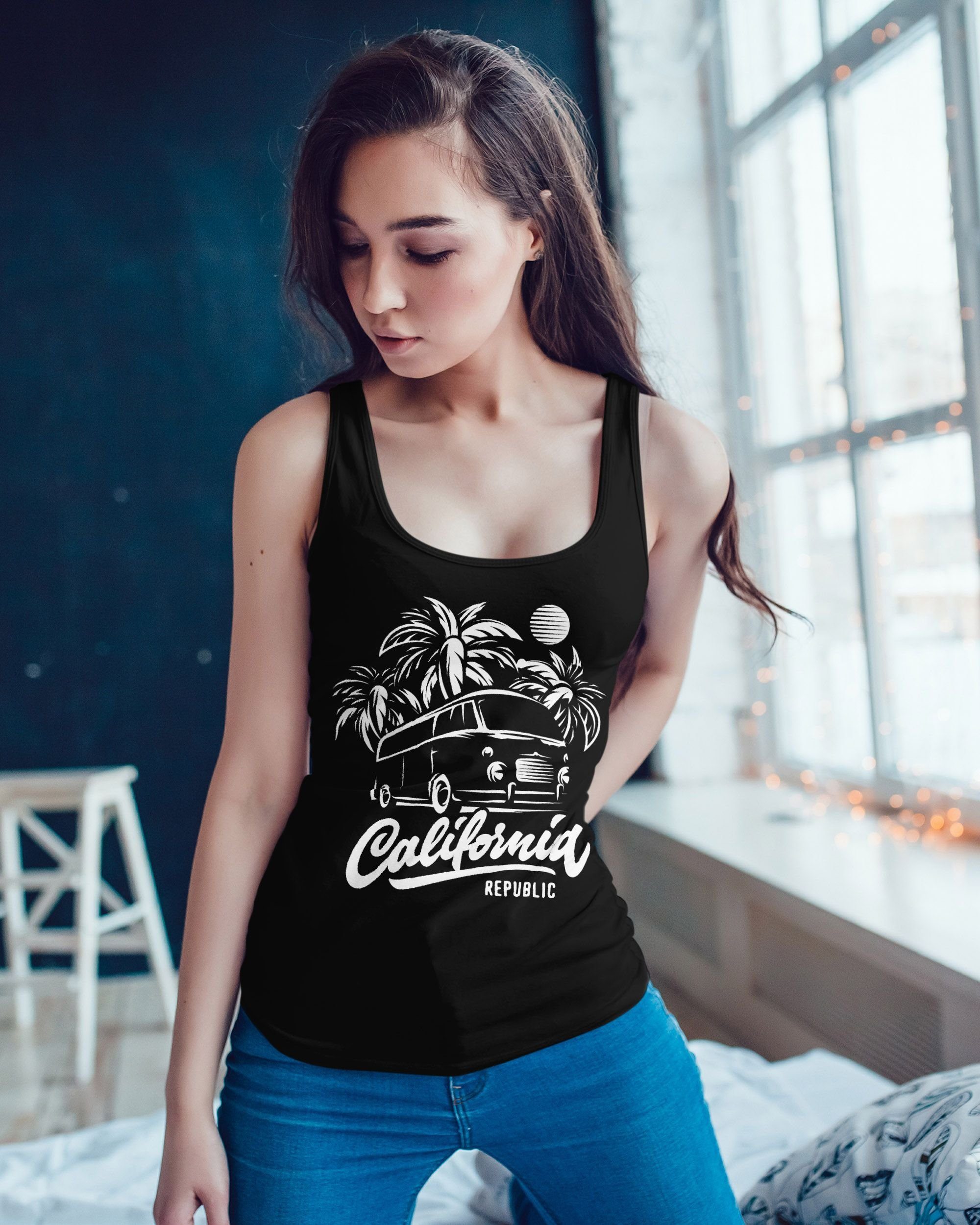 Neverless Tanktop Cooles Damen Tank-Top California Surf Bus Abenteuer Urlau günstig online kaufen